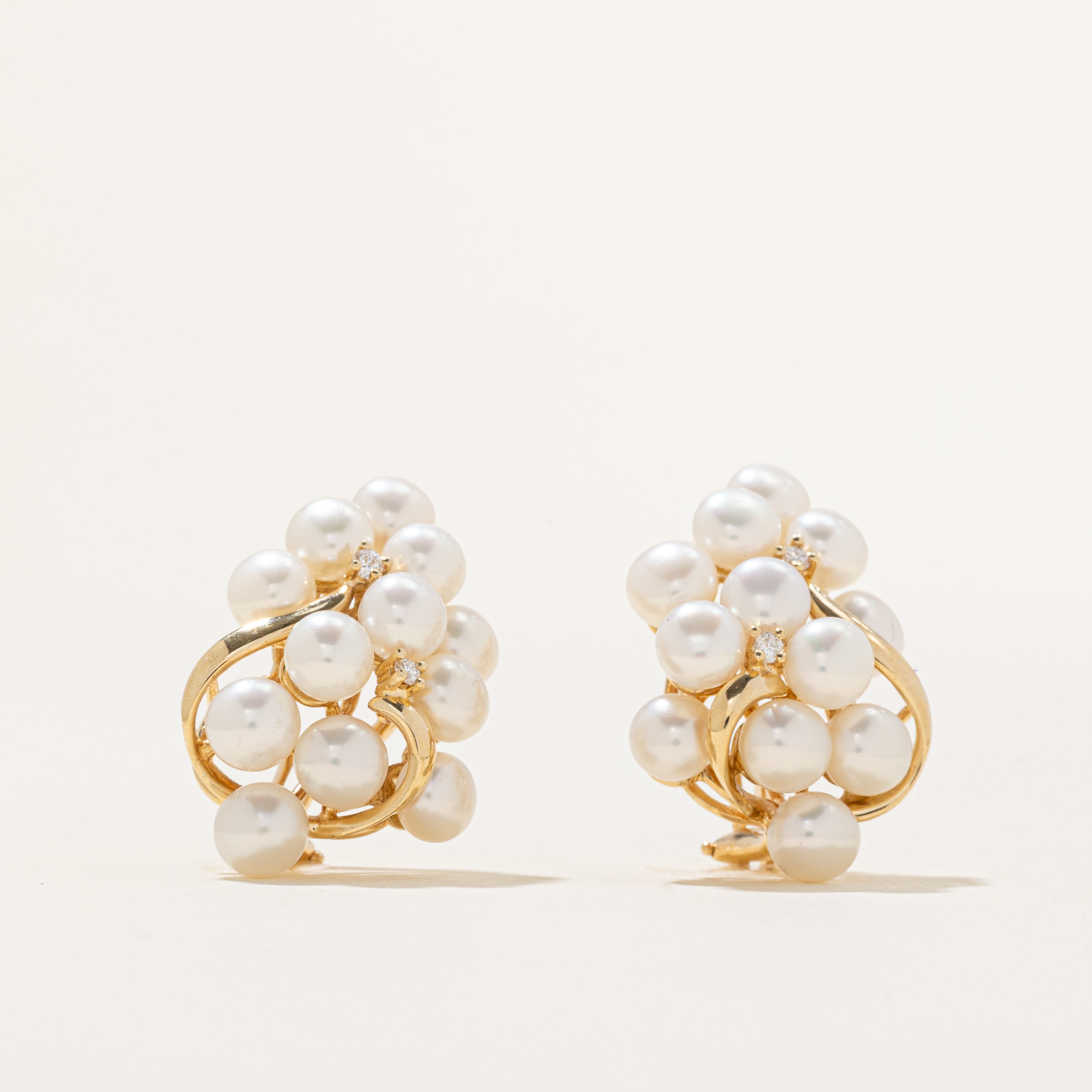 Pearl & Diamond Cluster Stud Earrings | 0.08ctw |