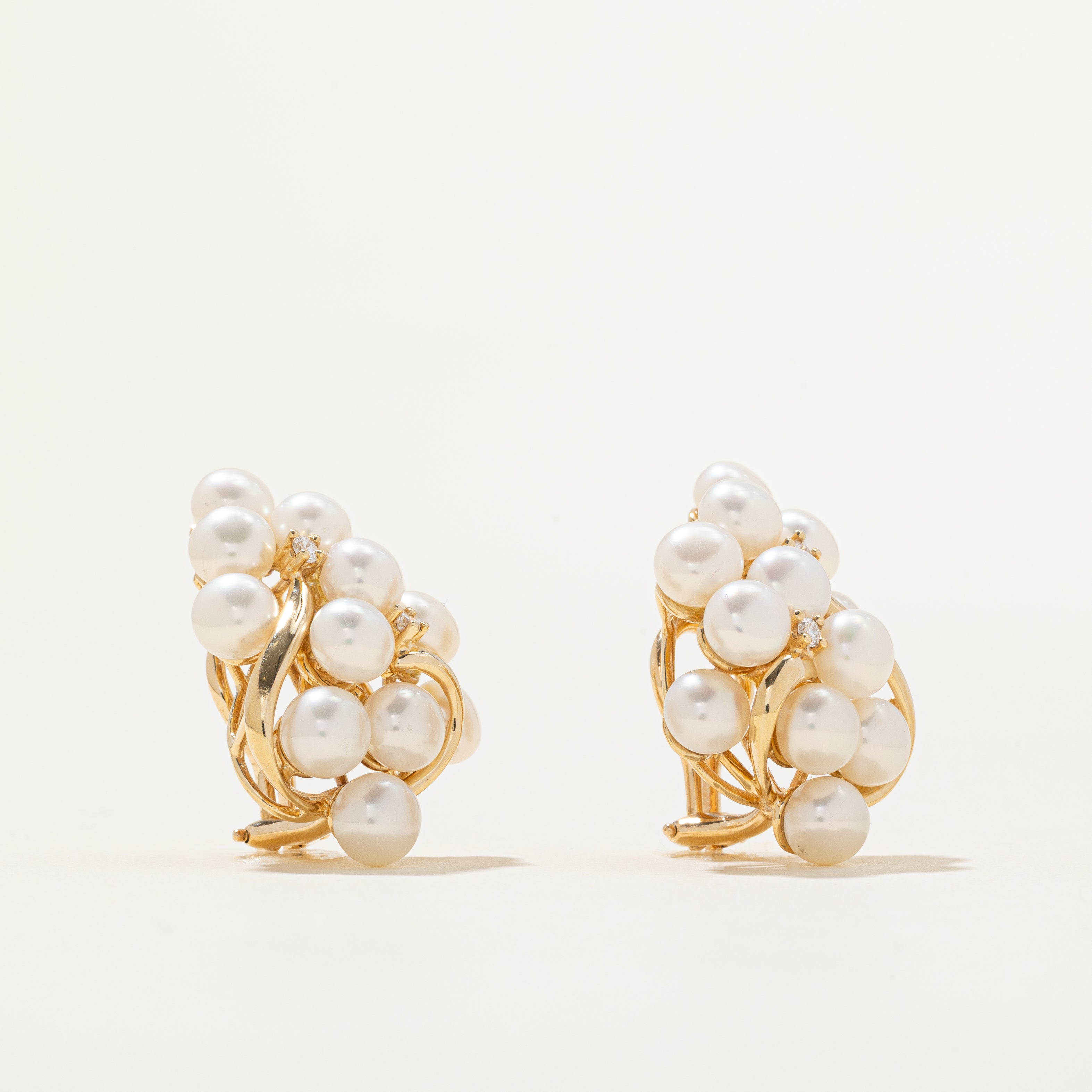 Pearl & Diamond Cluster Stud Earrings | 0.08ctw |