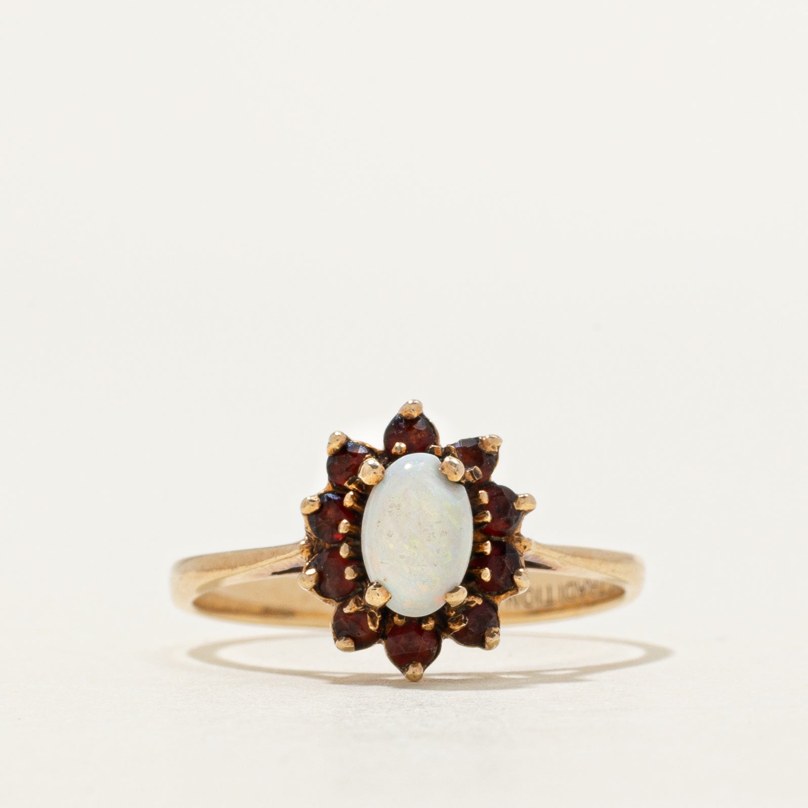 Cabochon Opal & Garnet Petal Ring | 0.23ct, 0.15ctw | SZ 5.75