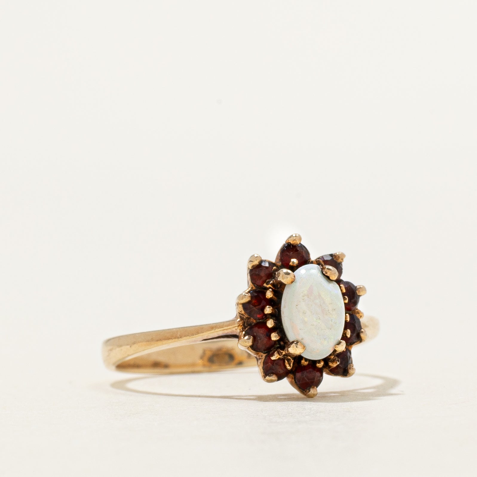 Cabochon Opal & Garnet Petal Ring | 0.23ct, 0.15ctw | SZ 5.75