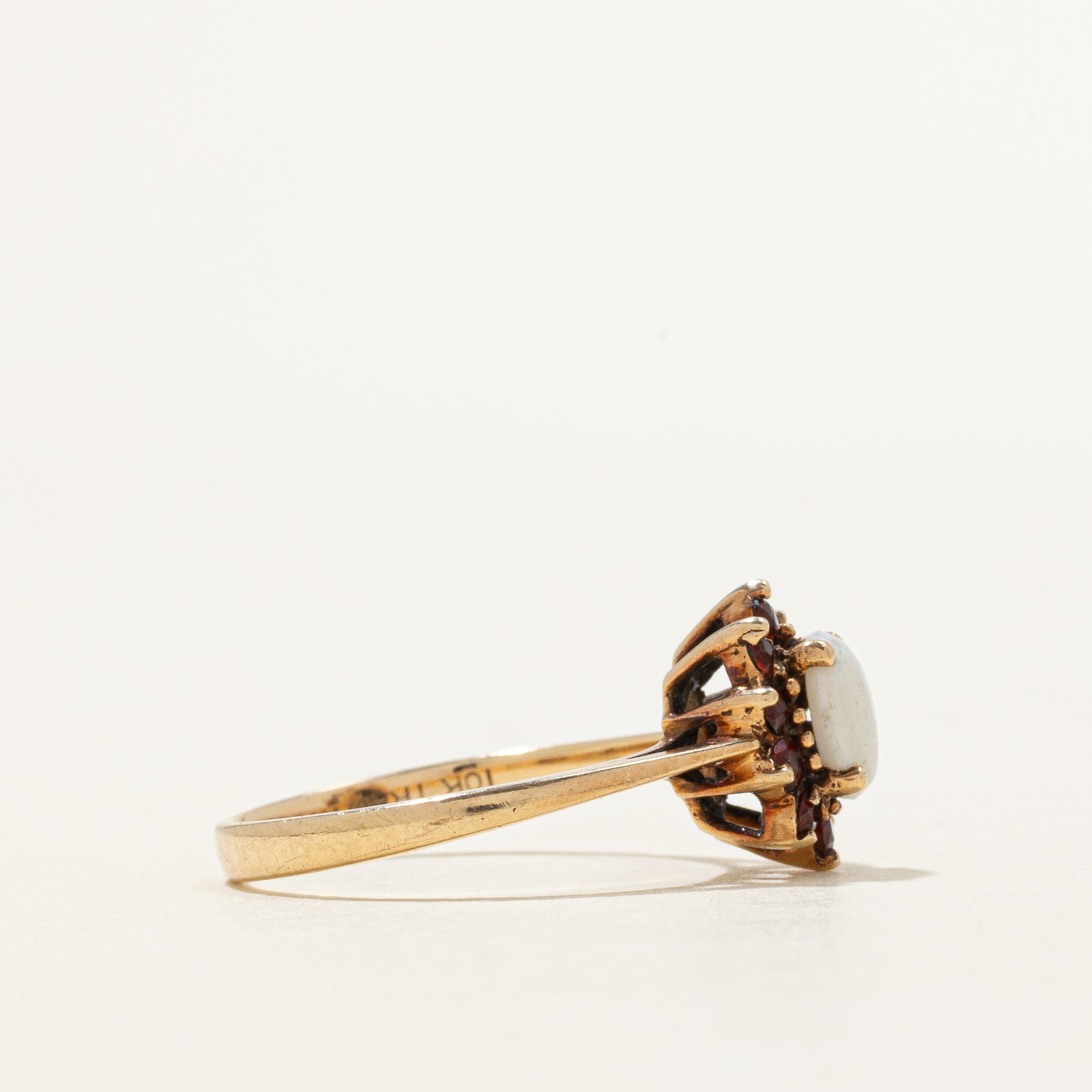 Cabochon Opal & Garnet Petal Ring | 0.23ct, 0.15ctw | SZ 5.75