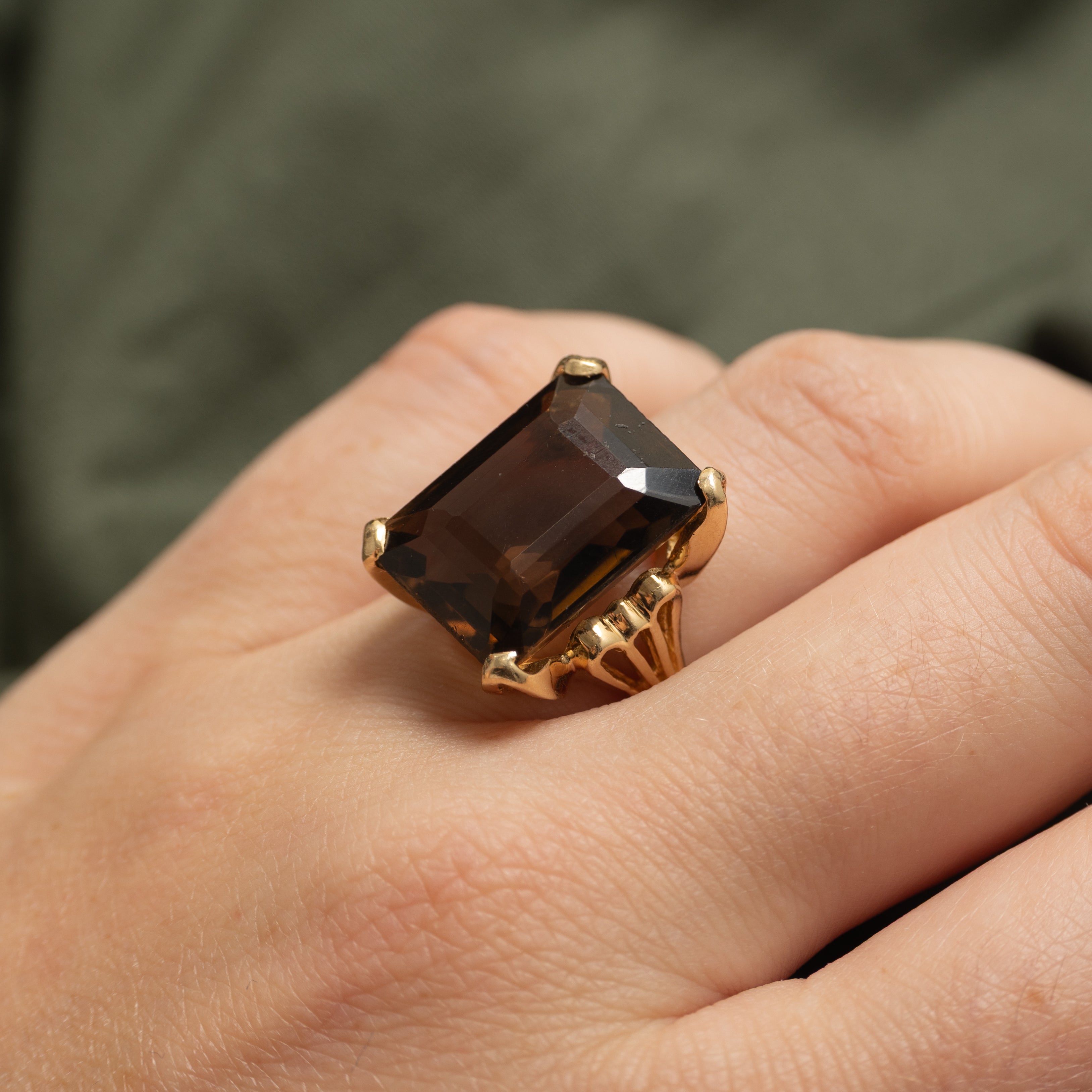 Emerald Cut Smoky Quartz Cocktail Ring | 16.00ct | SZ 6.5