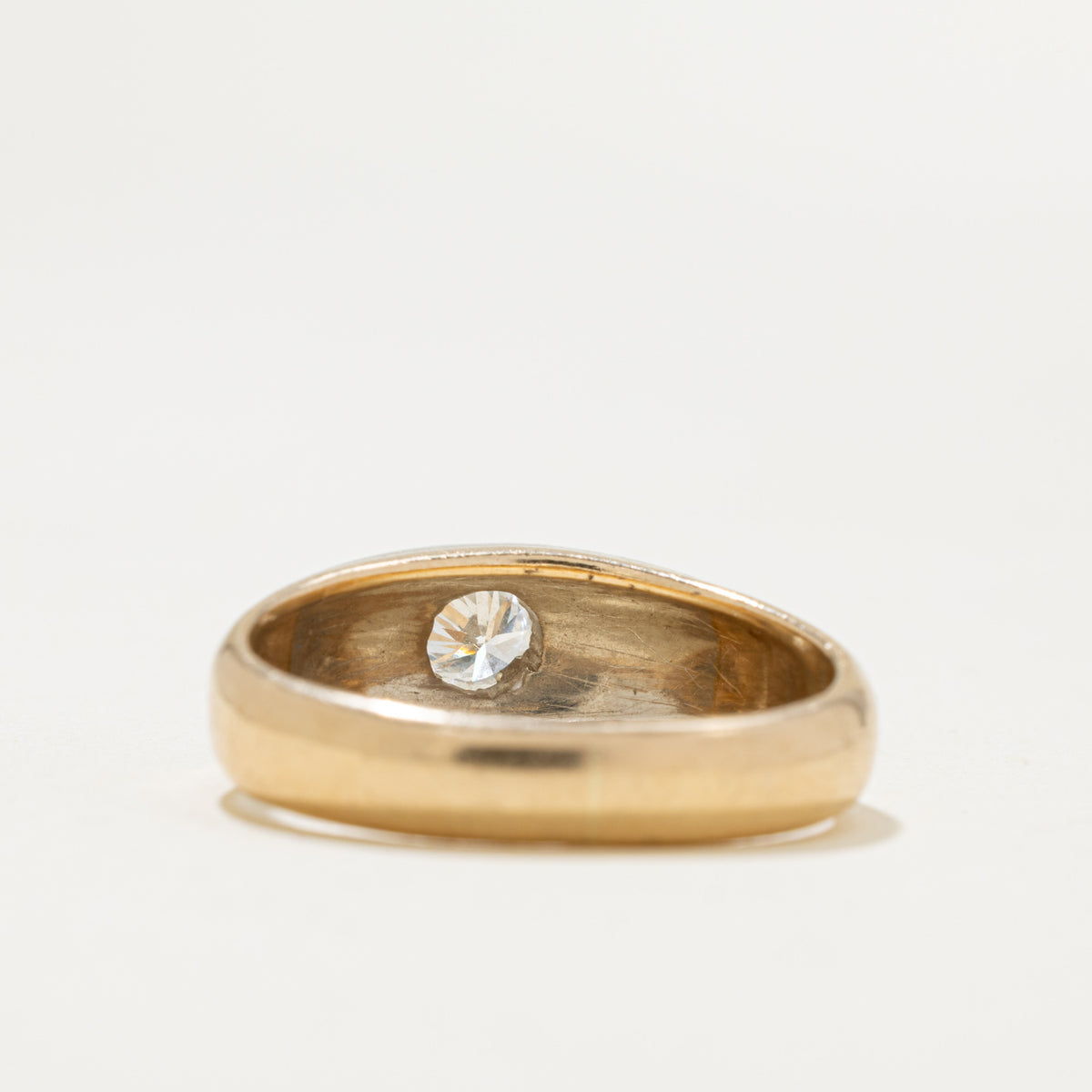 14k Two Tone Solitaire Diamond Engraved Star Dome Ring | 0.48ct I1 K | SZ 8.75