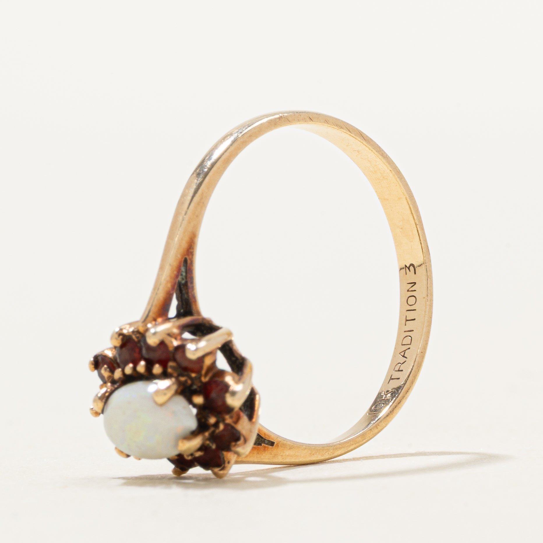 Cabochon Opal & Garnet Petal Ring | 0.23ct, 0.15ctw | SZ 5.75