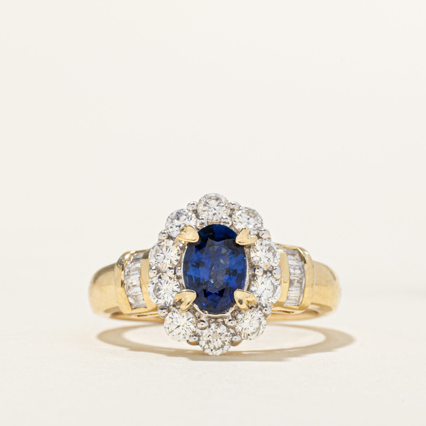 Oval Cut Sapphire & Diamond Scalloped Halo Ring | 0.93ct, 0.75ctw | SZ 5.5