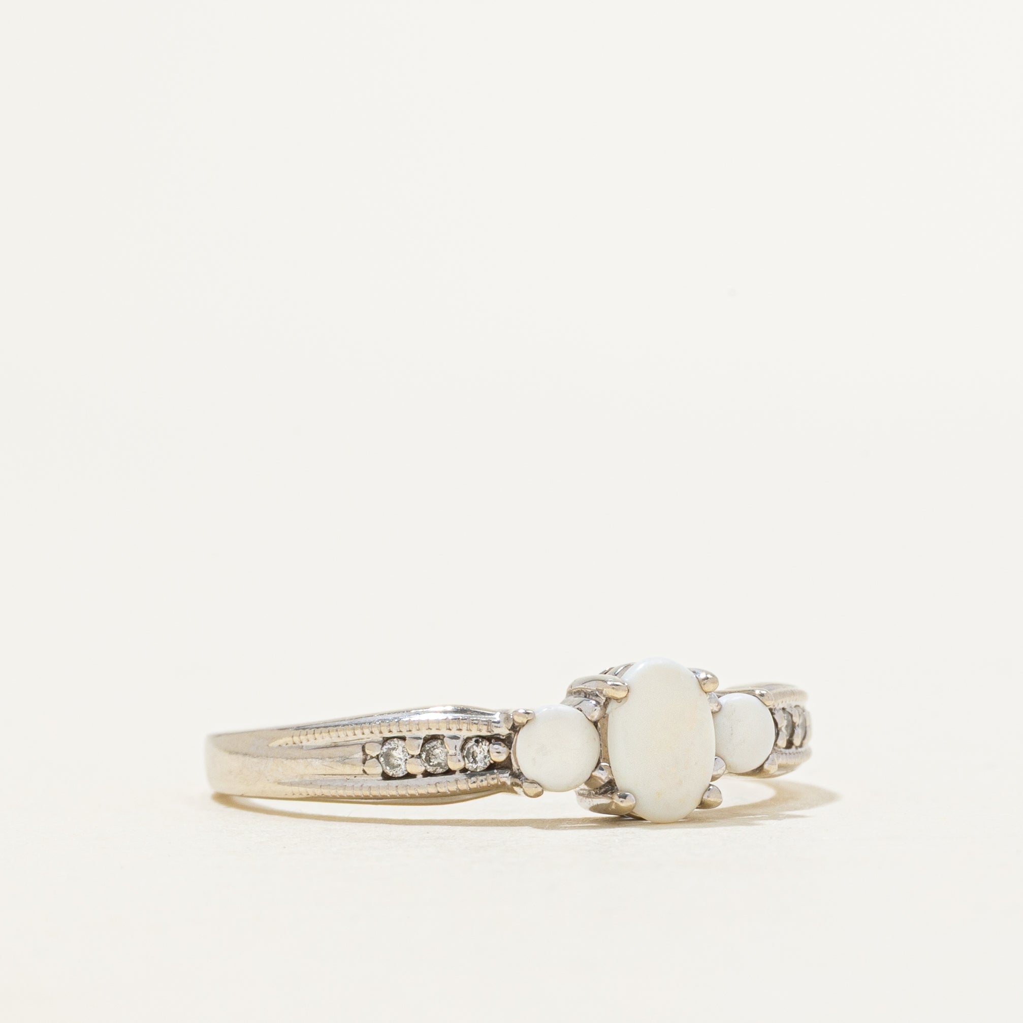 Three Stone Opal & Diamond Ring | 0.21ctw, 0.03ctw | SZ 10