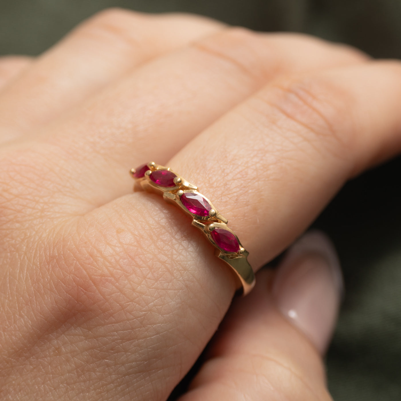Four Stone Marquise Cut Ruby Band | 0.64ctw | SZ 7.75