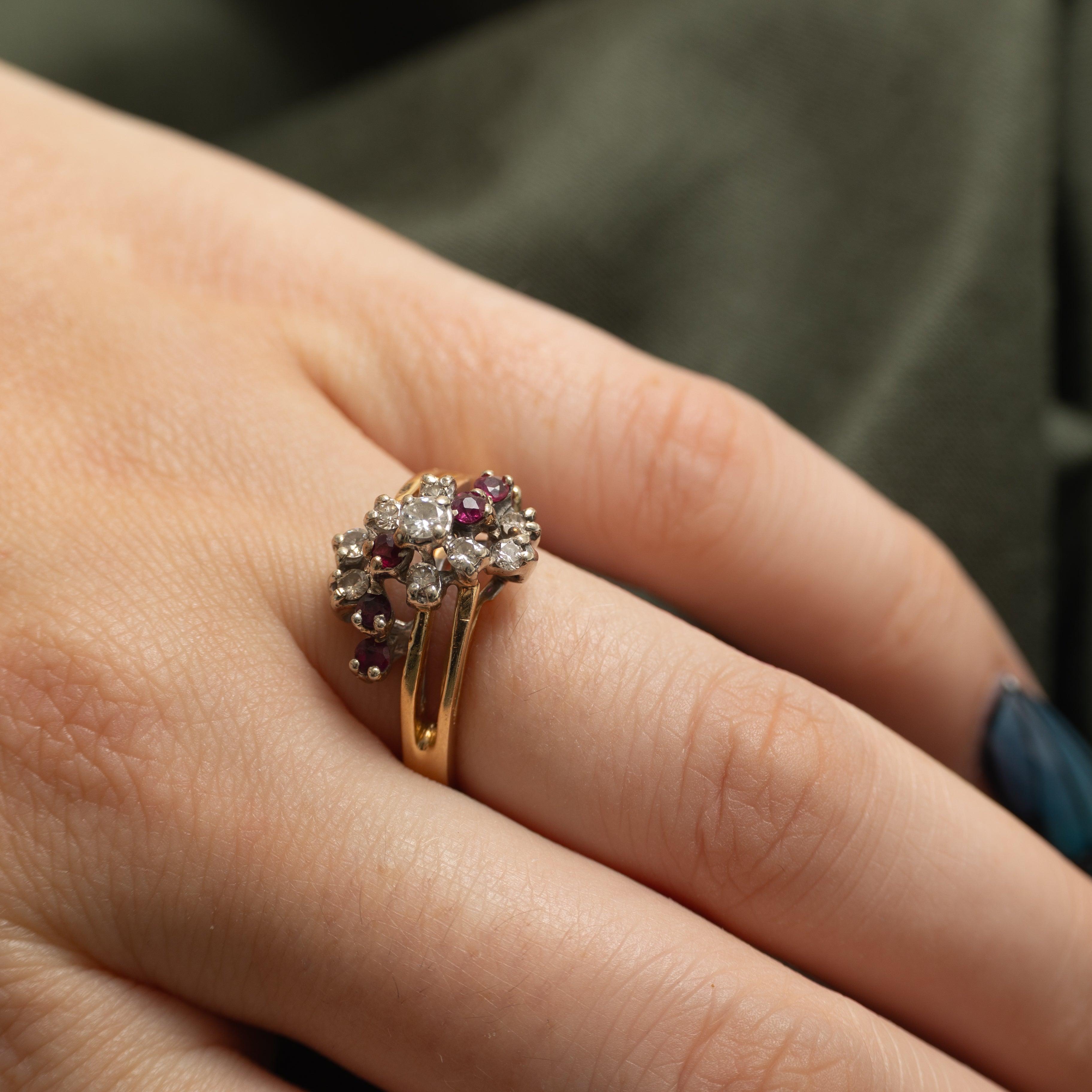 Diamond & Ruby Waterfall Cocktail Ring | 0.30ctw, 0.22ctw | SZ 8