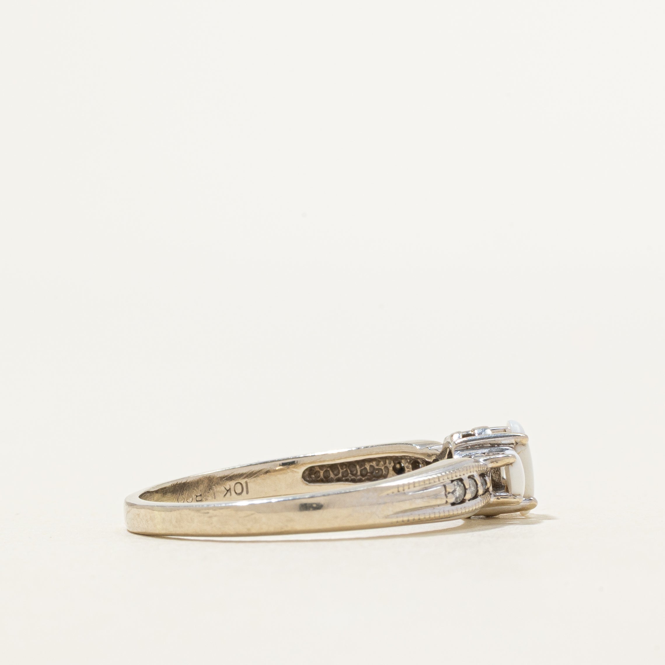 Three Stone Opal & Diamond Ring | 0.21ctw, 0.03ctw | SZ 10