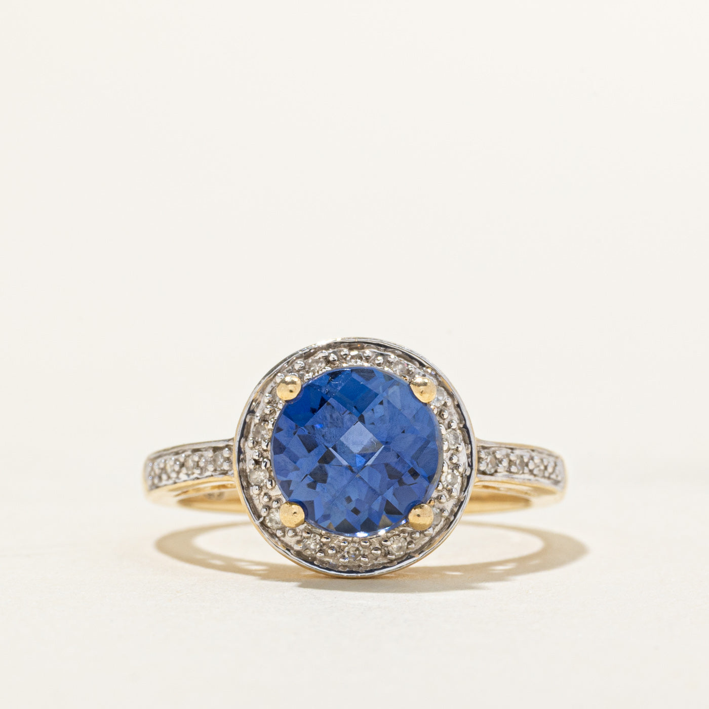 Synthetic Sapphire & Diamond Halo Ornate Ring | 2.50ct, 0.07ct | SZ 6.5