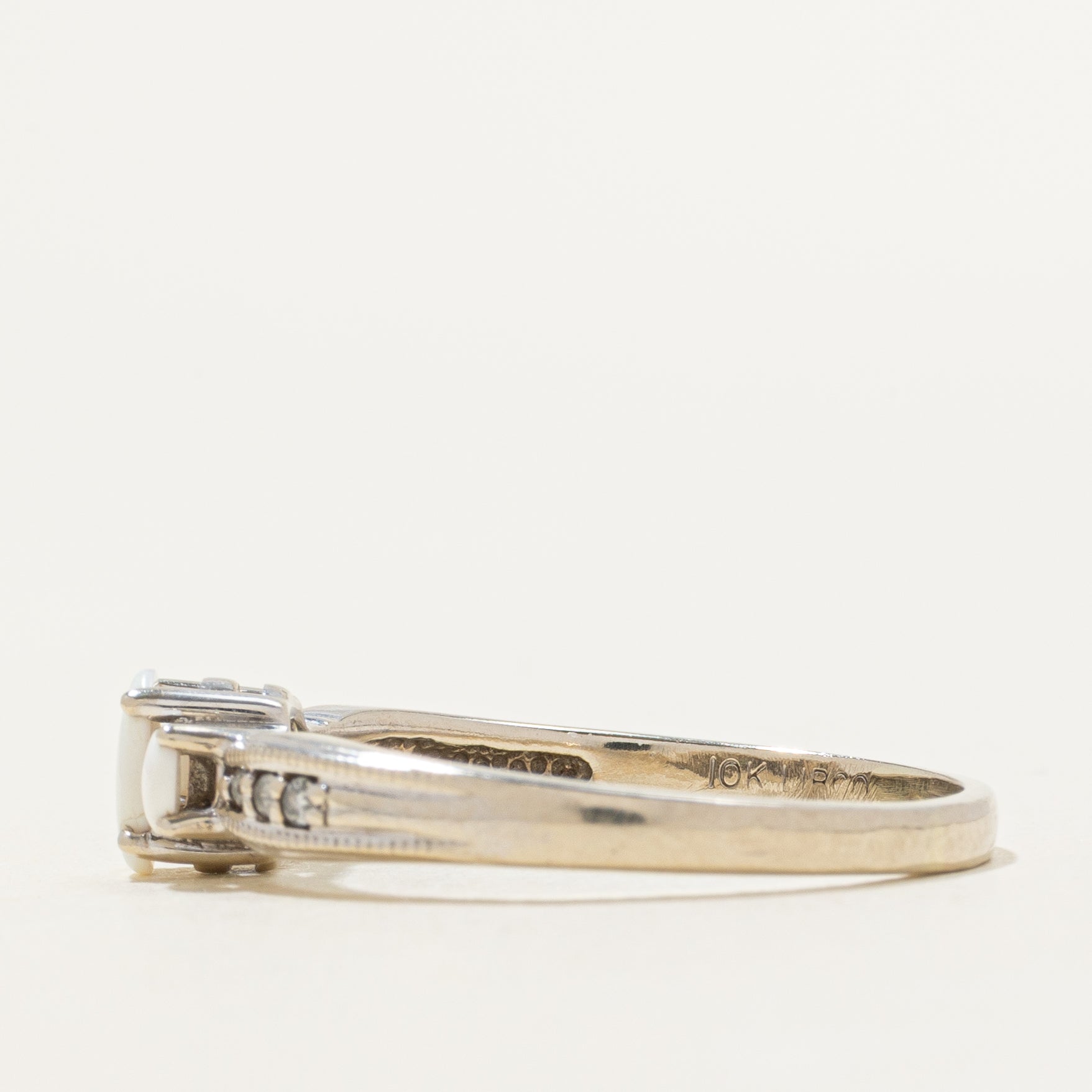 Three Stone Opal & Diamond Ring | 0.21ctw, 0.03ctw | SZ 10
