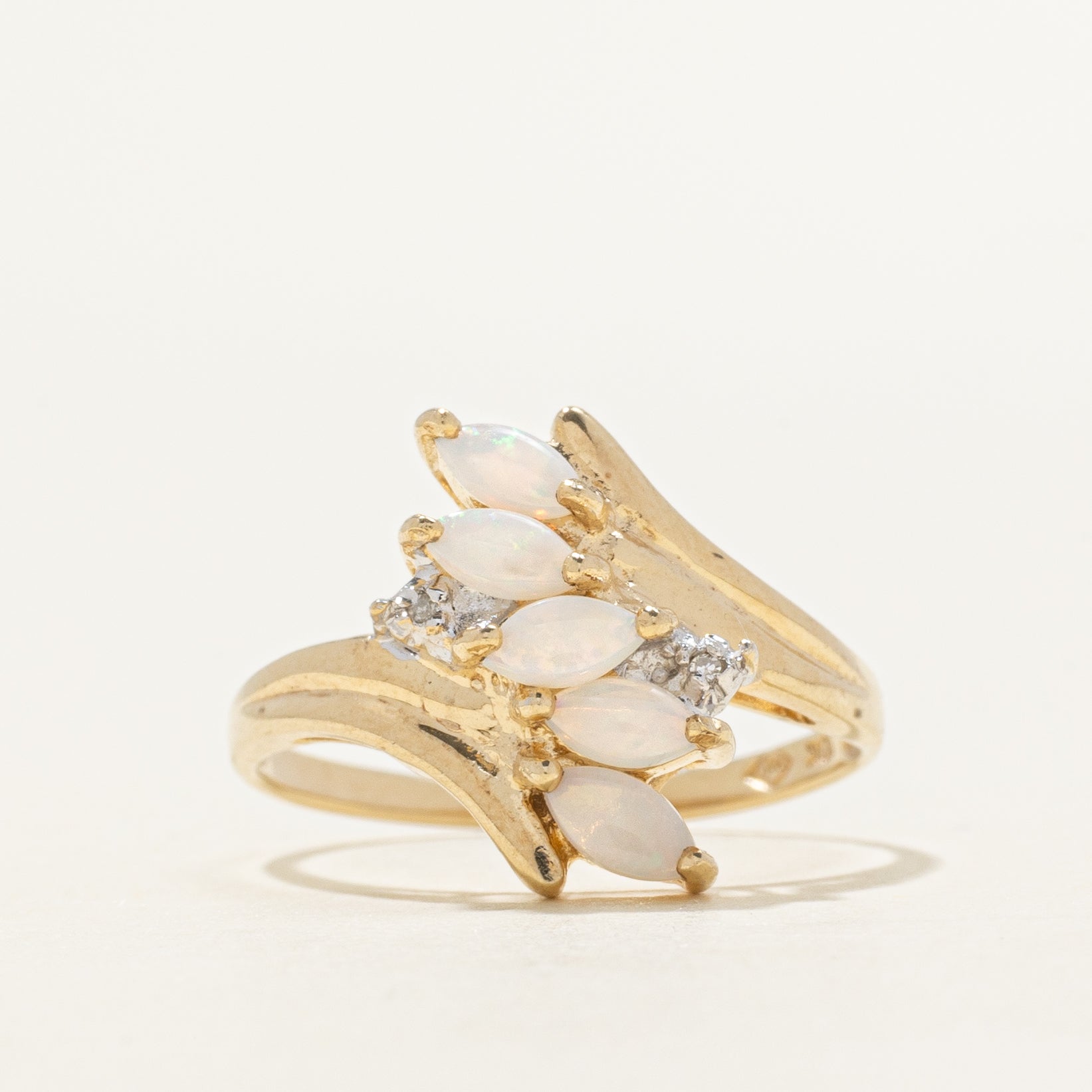 Five Stone Opal & Diamond Bypass Ring | 0.32ctw, 0.002ctw | SZ 7