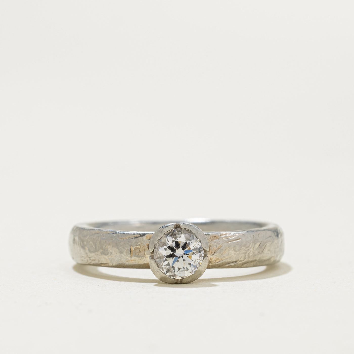 14k Solitaire Old European Cut Diamond Hammered Ring | 0.43ct VS2 I | SZ 5