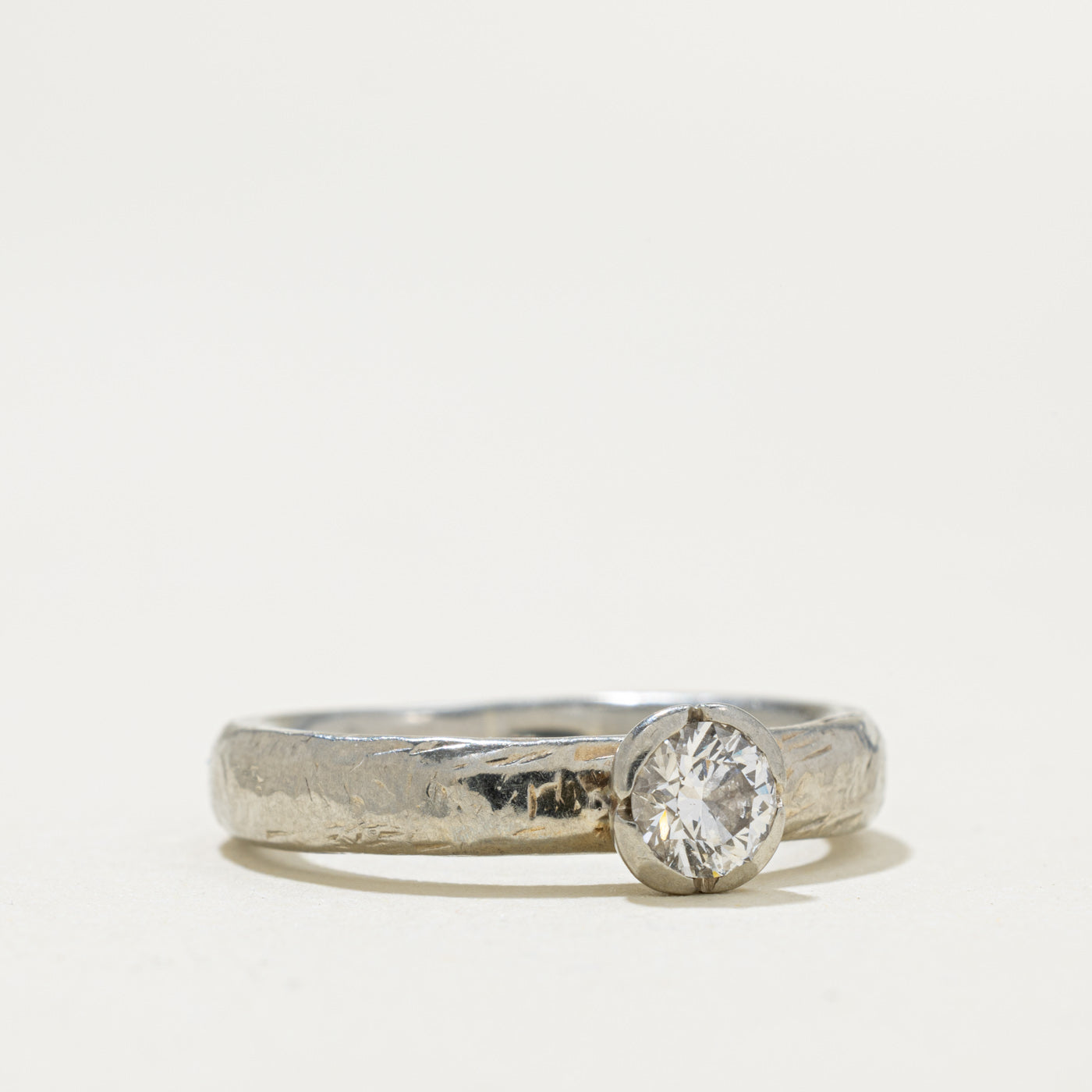 14k Solitaire Old European Cut Diamond Hammered Ring | 0.43ct VS2 I | SZ 5