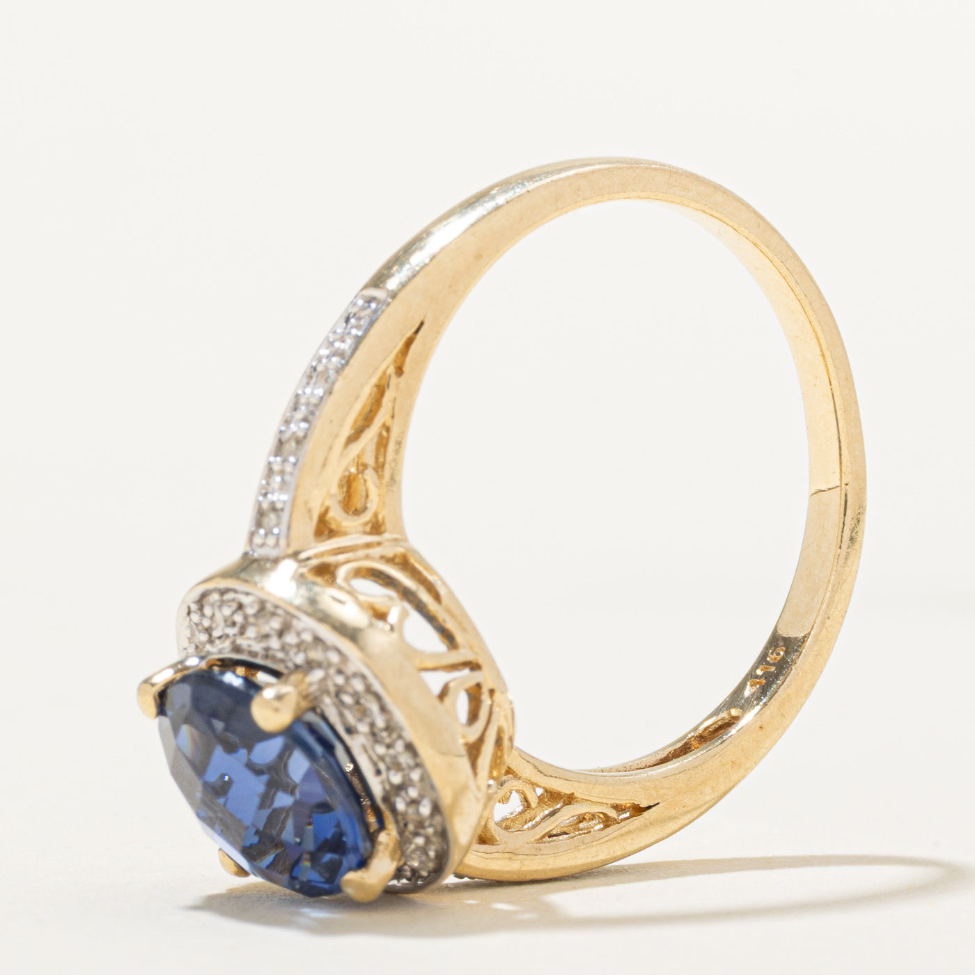 Synthetic Sapphire & Diamond Halo Ornate Ring | 2.50ct, 0.07ct | SZ 6.5
