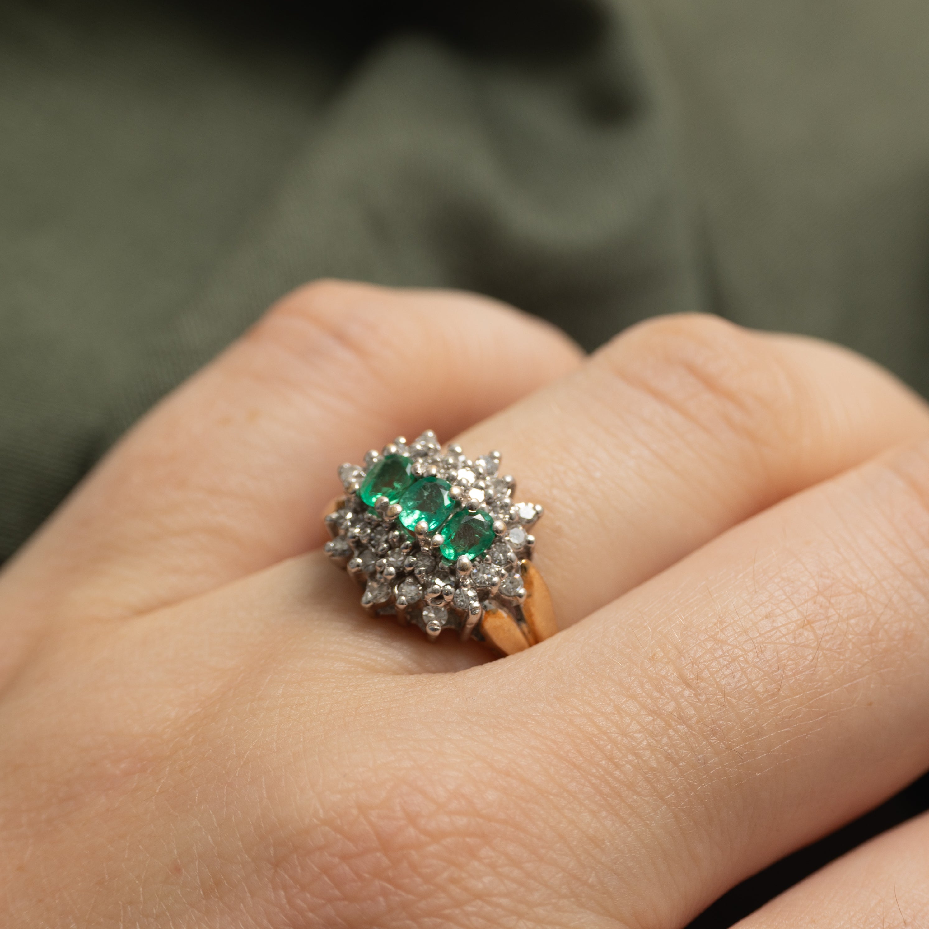 Emerald & Diamond Petal Cluster Ring | 0.36ctw, 0.30ctw | SZ 5.75
