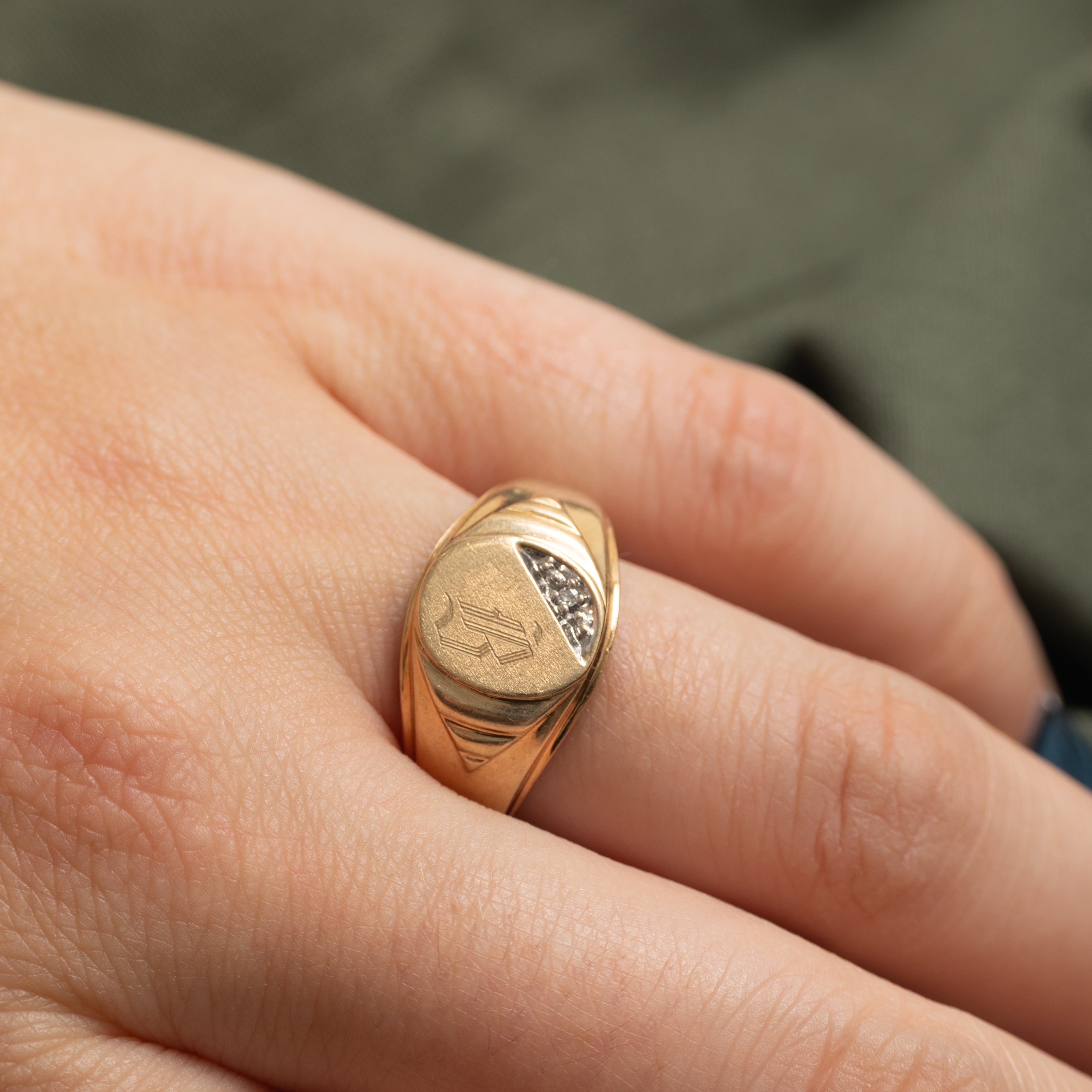Diamond "B" Initial Signet Ring | SZ 7.5