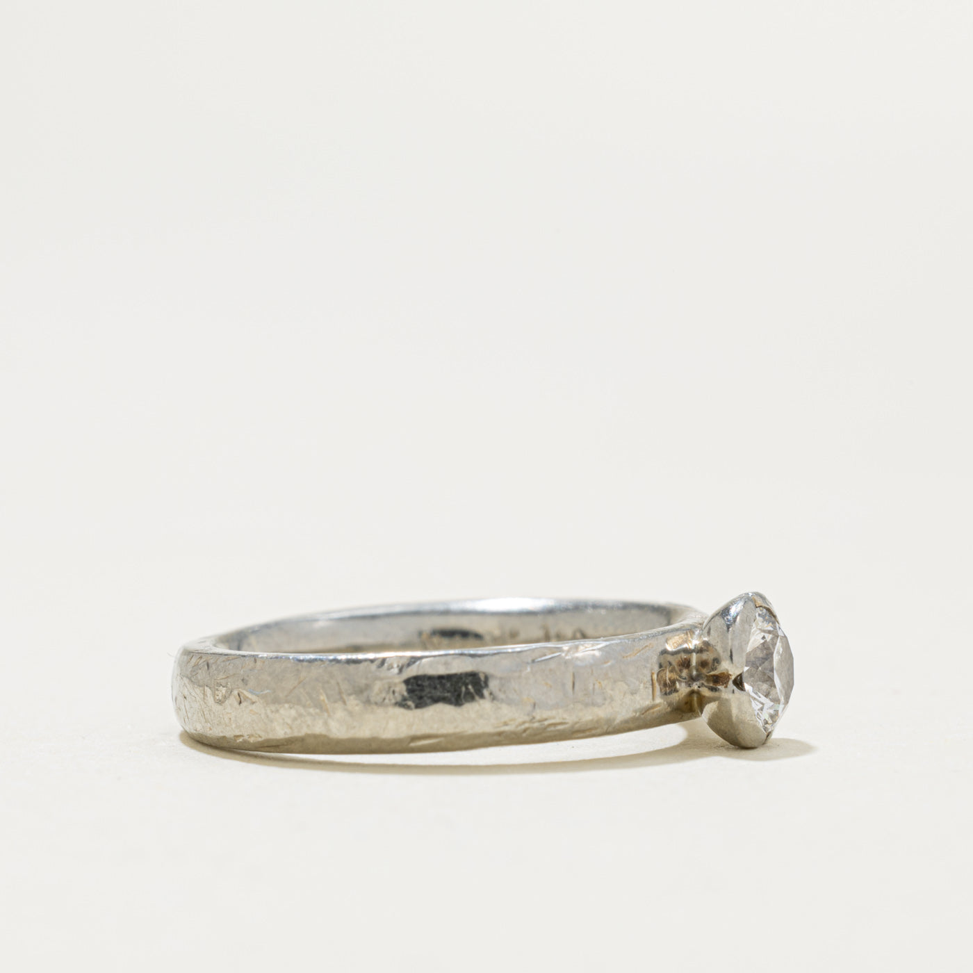 14k Solitaire Old European Cut Diamond Hammered Ring | 0.43ct VS2 I | SZ 5