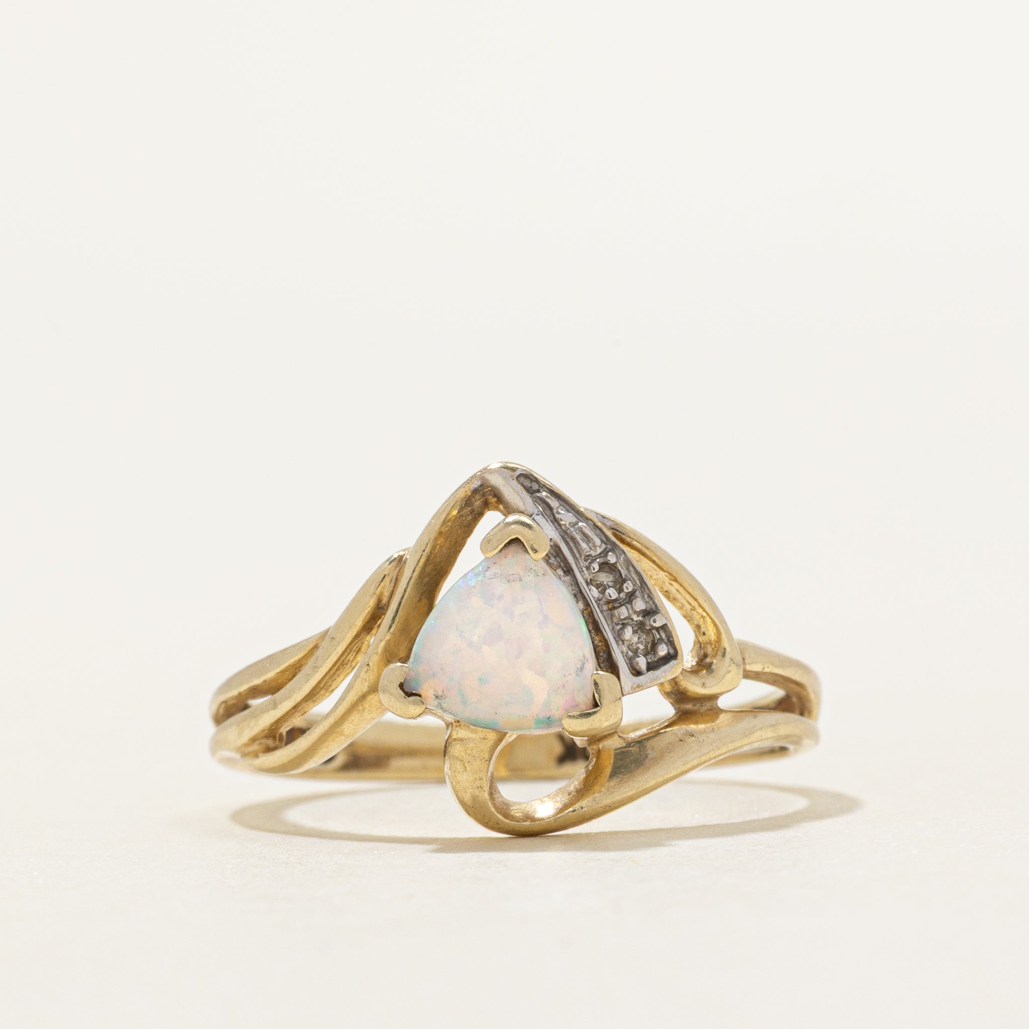 Trillion Cut Opal & Diamond Openwork Ring | 0.22ct, 0.004ctw | SZ 7