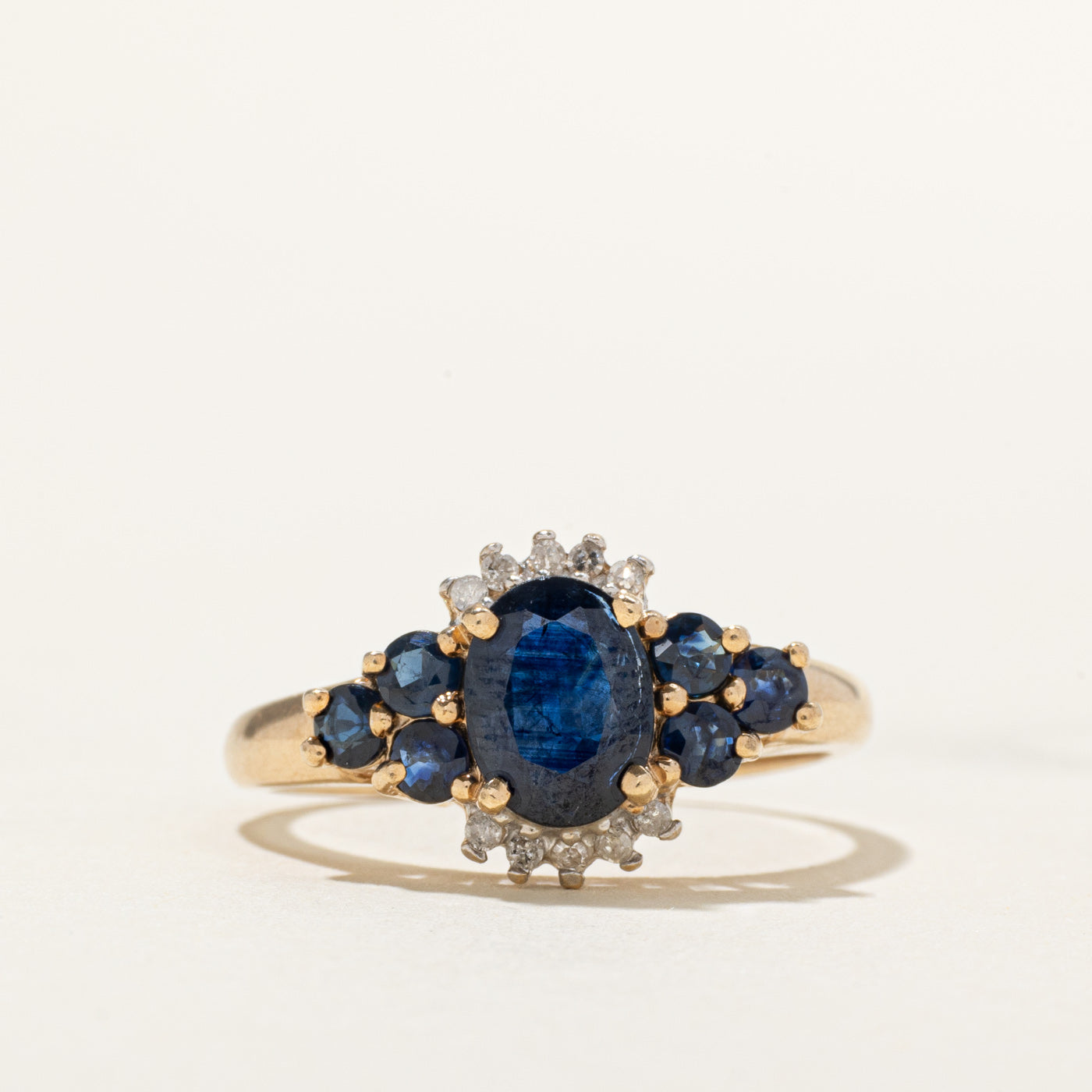Oval Cut Sapphire & Diamond Semi Halo Ring | 1.85ctw, 0.05ct | SZ 9