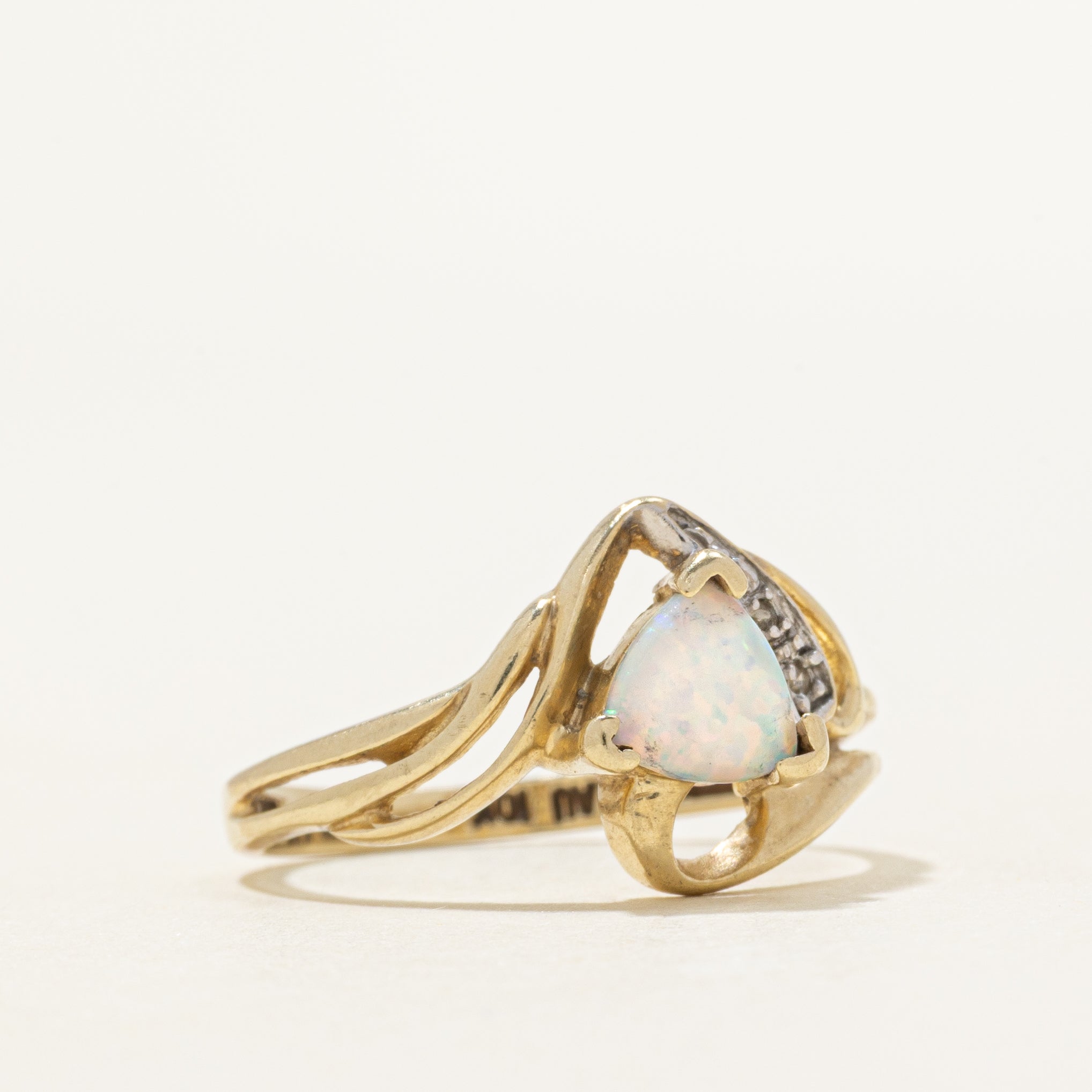 Trillion Cut Opal & Diamond Openwork Ring | 0.22ct, 0.004ctw | SZ 7