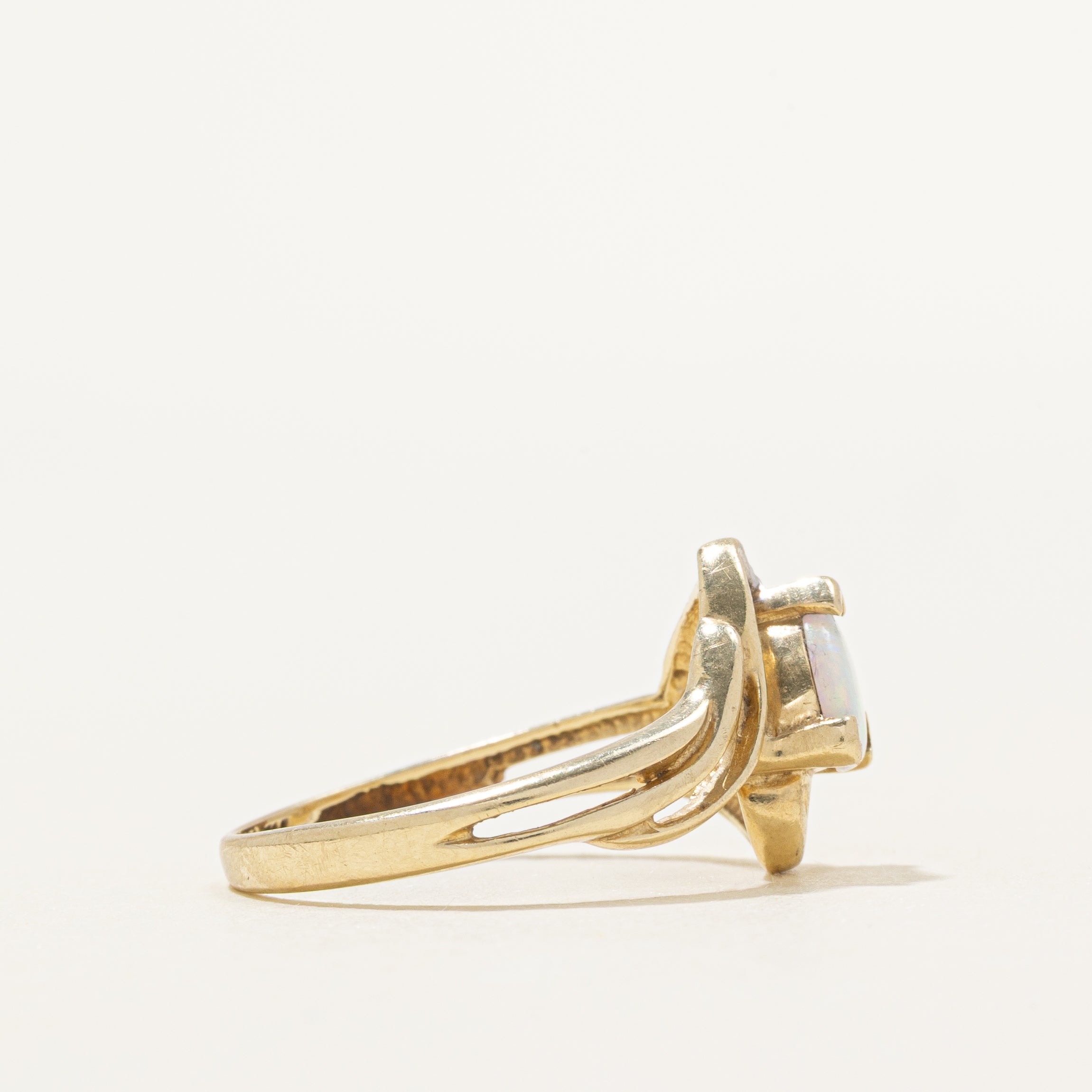 Trillion Cut Opal & Diamond Openwork Ring | 0.22ct, 0.004ctw | SZ 7