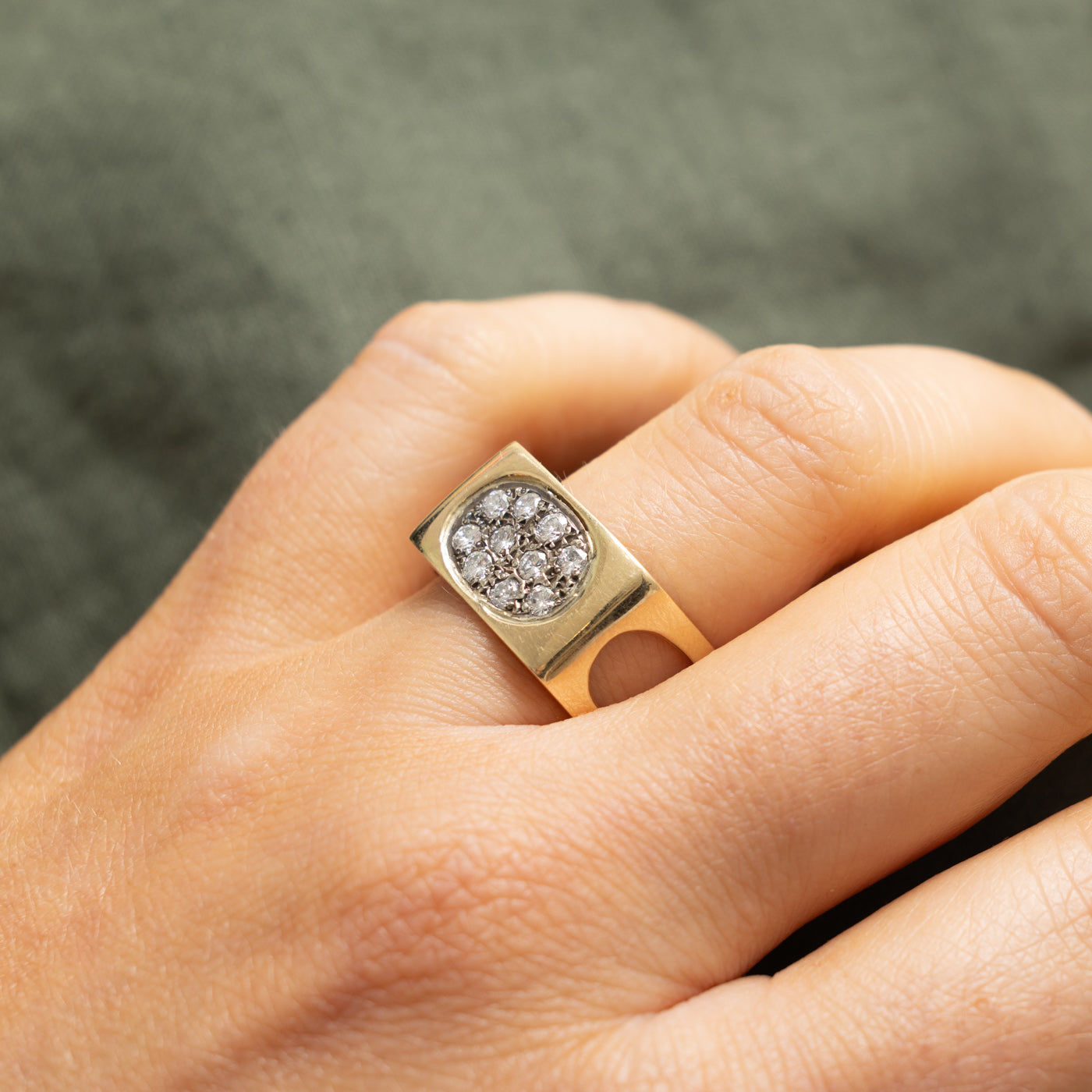 14k Pave Set Diamond Cluster Architectural Cigar Band | 0.30ctw | 10.0mm | SZ 9.5