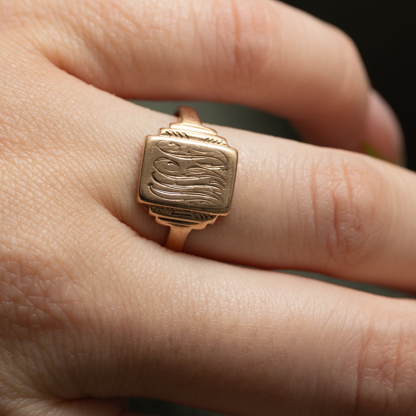 10k Yellow Gold "PJW" Initial Signet Ring | SZ 8