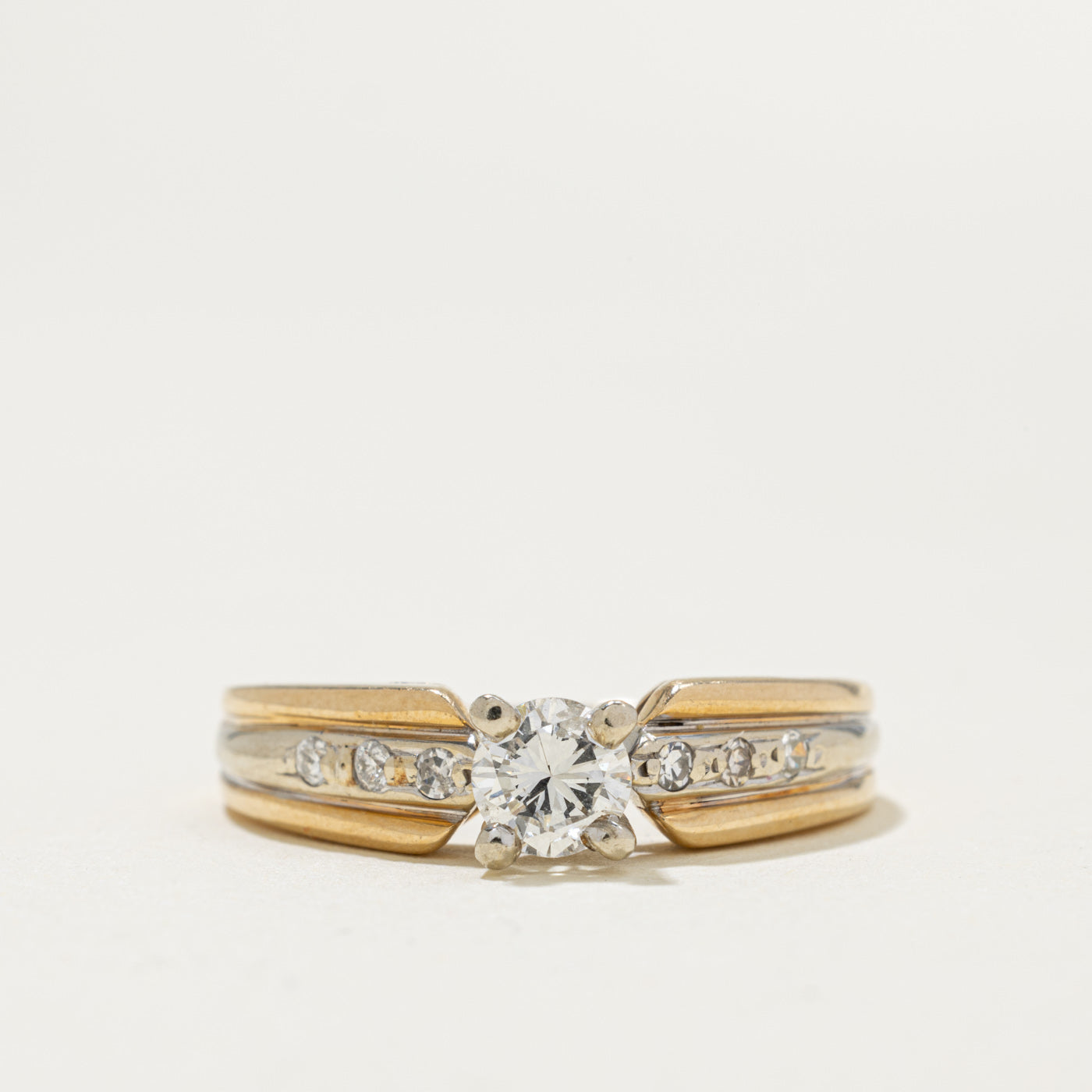 14k Two Tone Diamond Grooved Ring | 0.40ct I1 K, 0.12ctw | SZ 8.25