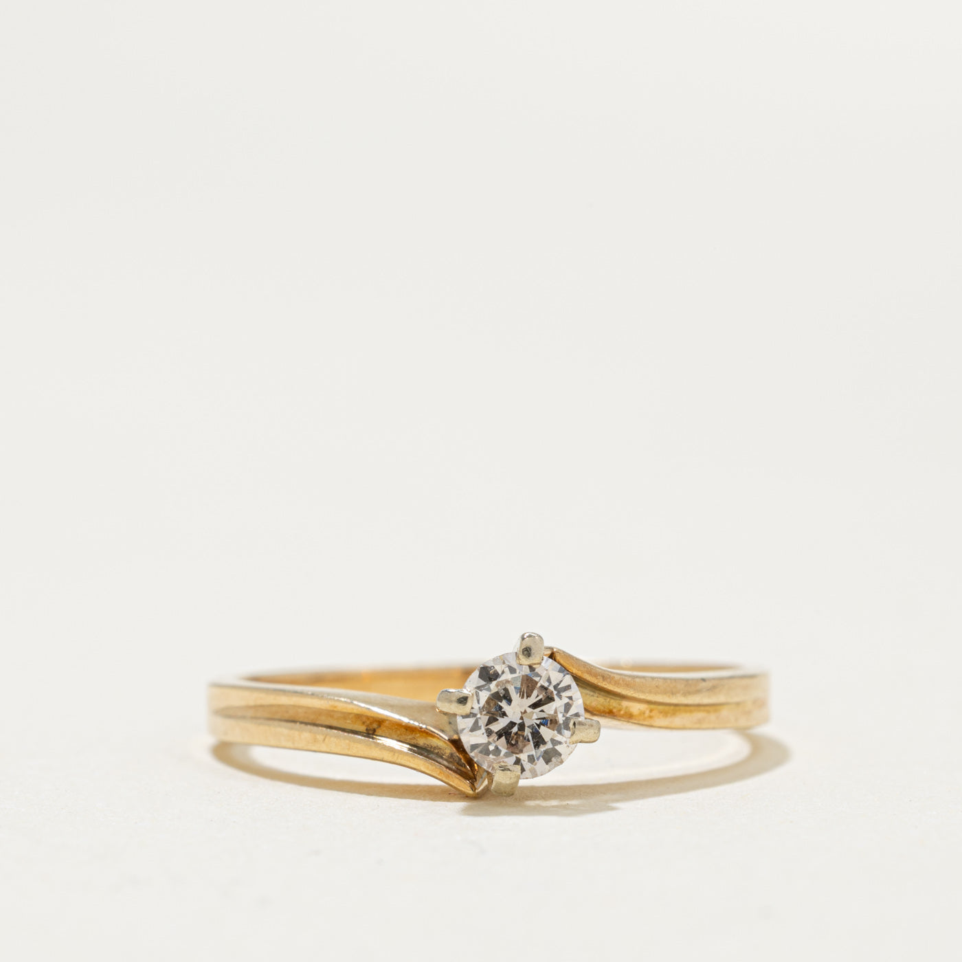 14k Solitaire Diamond Grooved Bypass Ring | 0.22ct | SZ 6