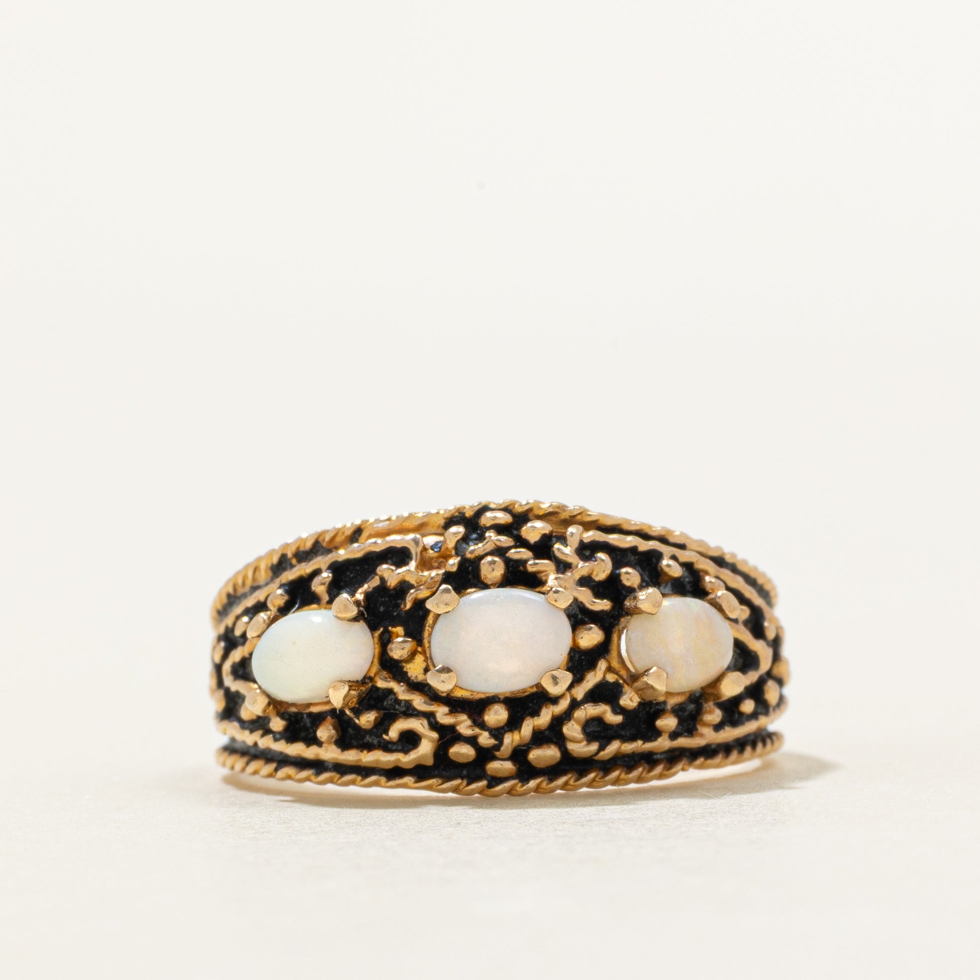Three Stone Opal Textured Ring | 0.29ctw | SZ 7