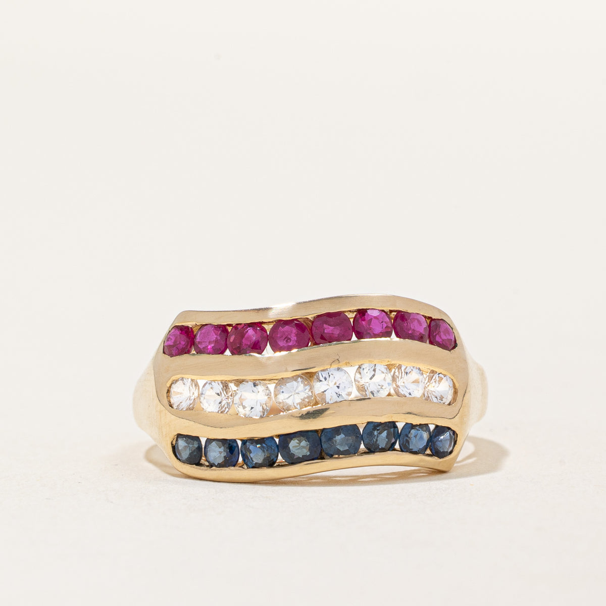 Sapphire & Ruby 'Red, White & Blue' Ring | 0.80ctw, 0.40ctw | SZ 9.75