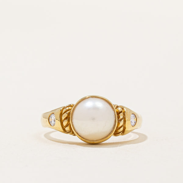 Pearl & Diamond Cocktail Ring | 0.08ctw | SZ 6.5 |