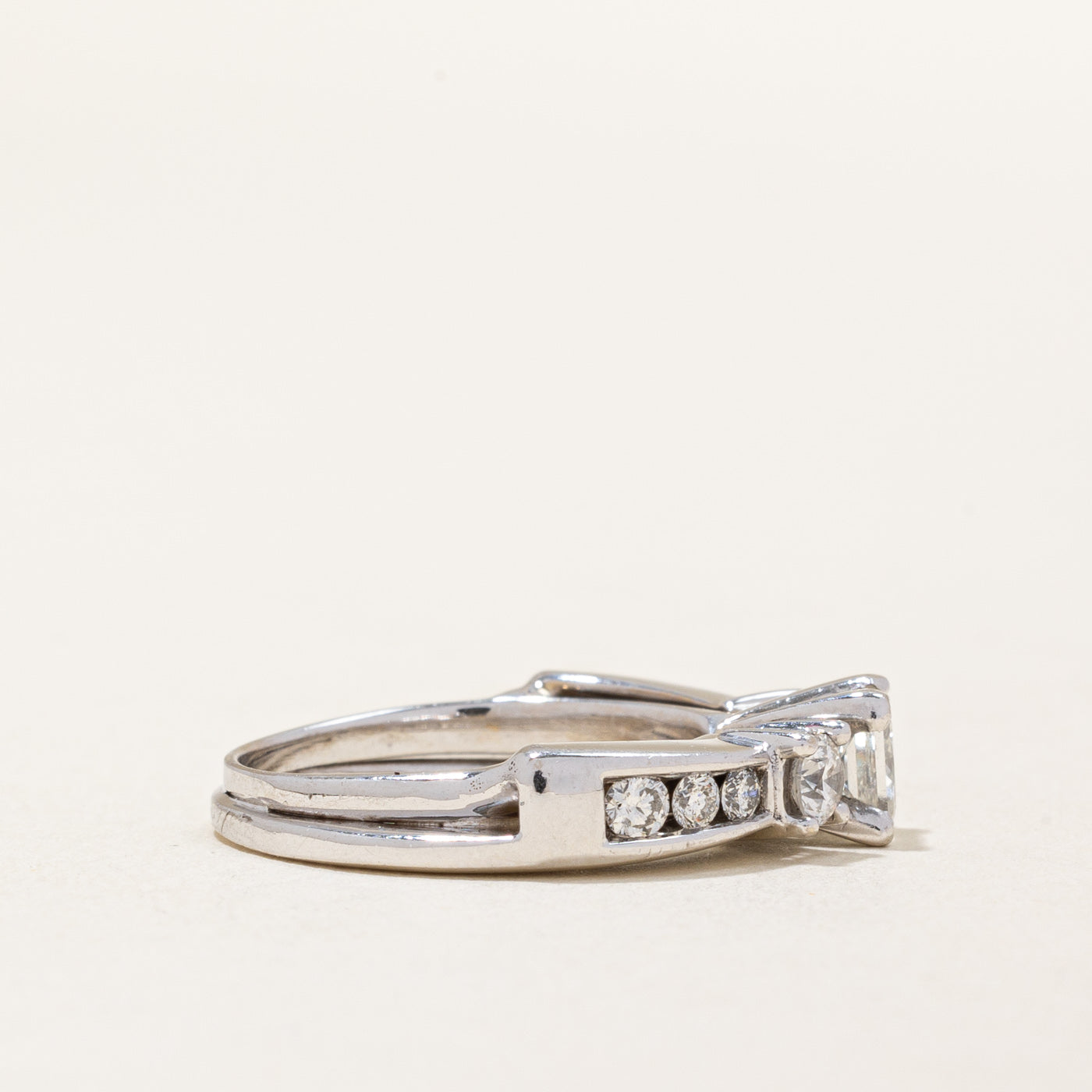 Diamond Princess Cut Trilogy Engagement Ring | 1.12ctw VS1 H | SZ 5.5 |