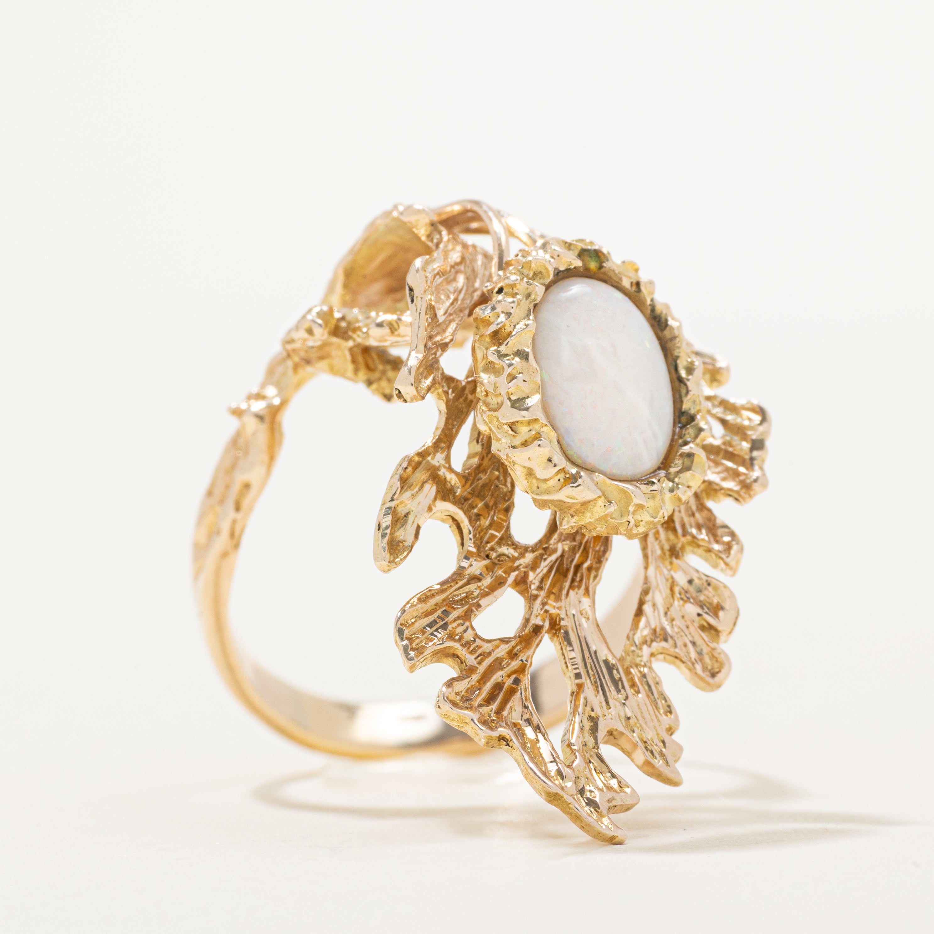 Cabochon Opal Textured Cocktail Ring | 0.73ct | SZ 8