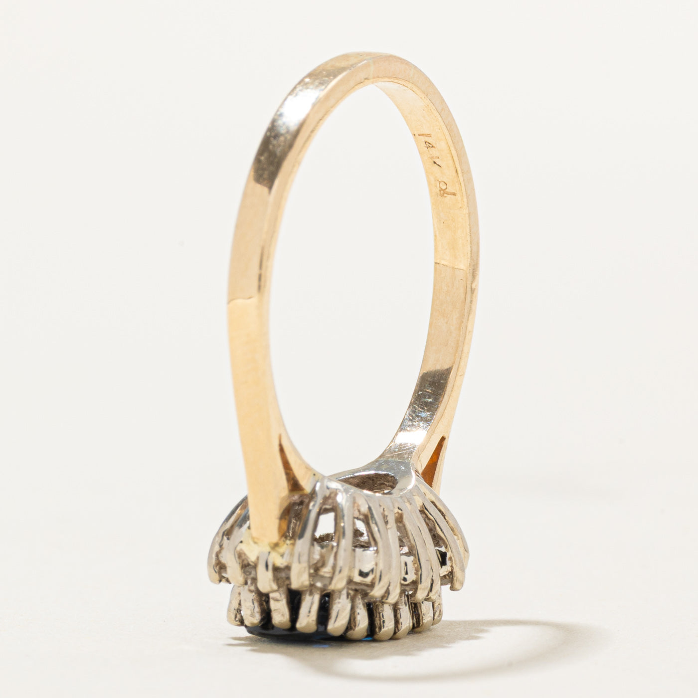 Oval Cut Three Stone Sapphire & Diamond Petal Halo Ring | 0.90ctw, 0.18ctw | SZ 8