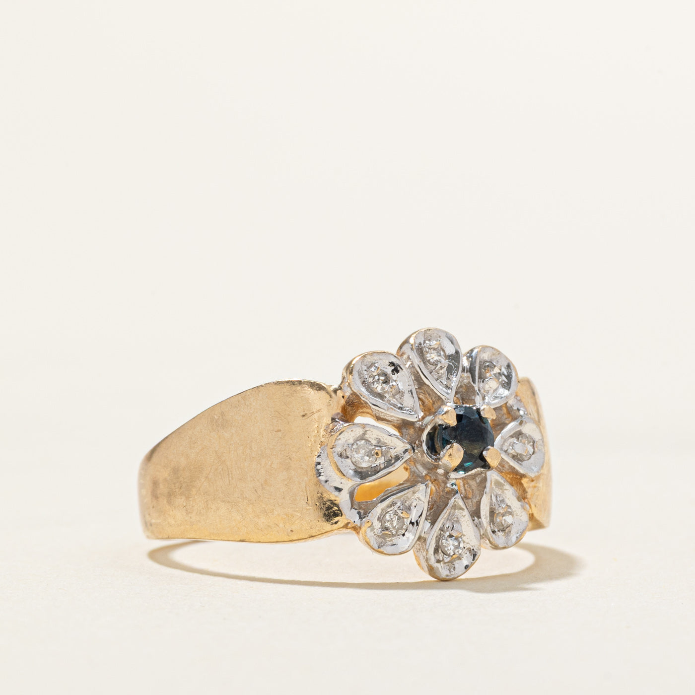 Sapphire & Diamond Flower Ring | 0.10ct, 0.06ctw | SZ 6