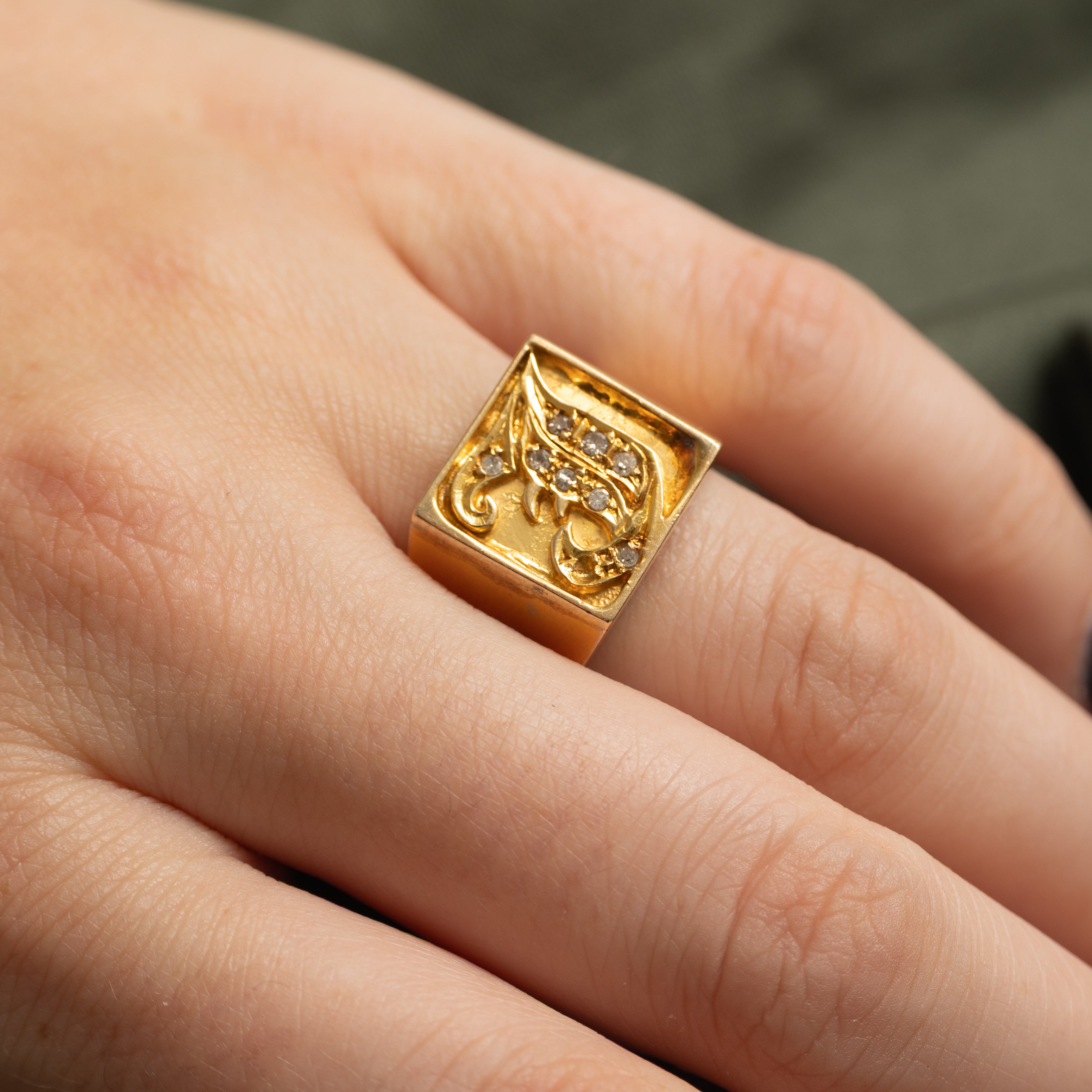 Diamond "L" Initial Chunky Signet Ring | SZ 7.75