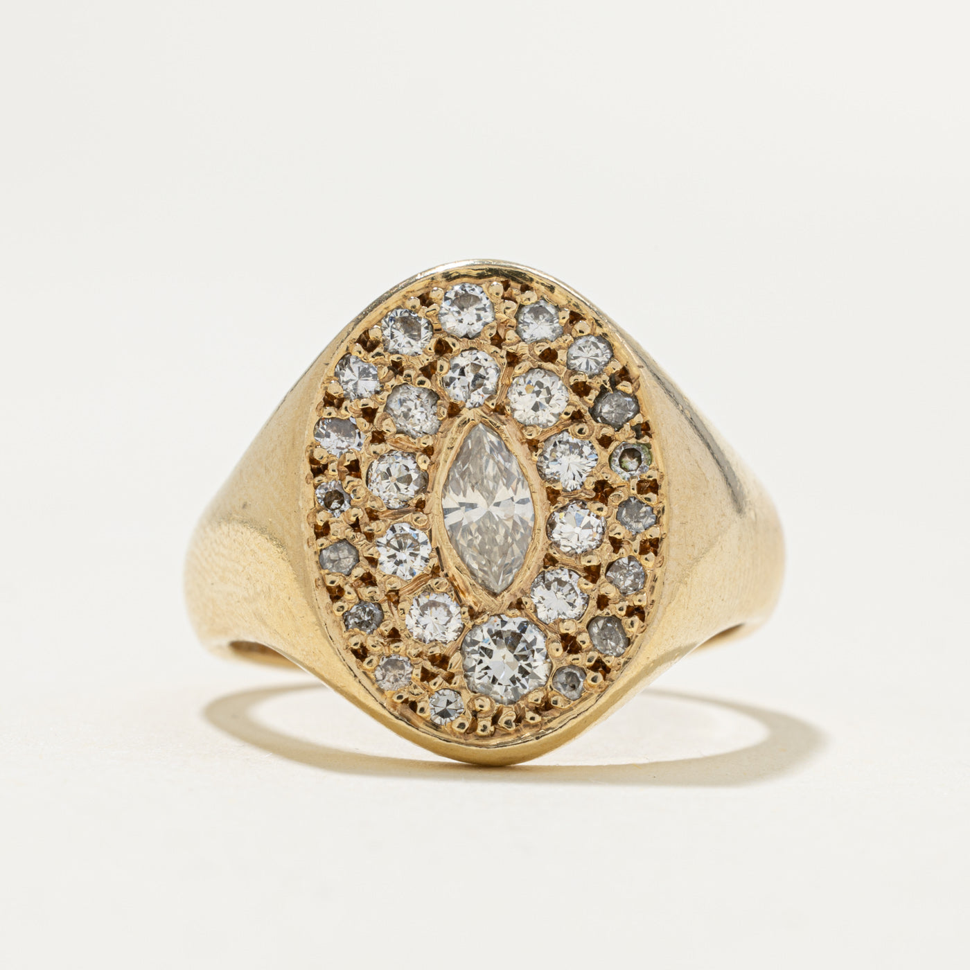 10k Pave Set Marquise Cut Diamond Cluster Signet Ring | 0.79ctw | SZ 8.75