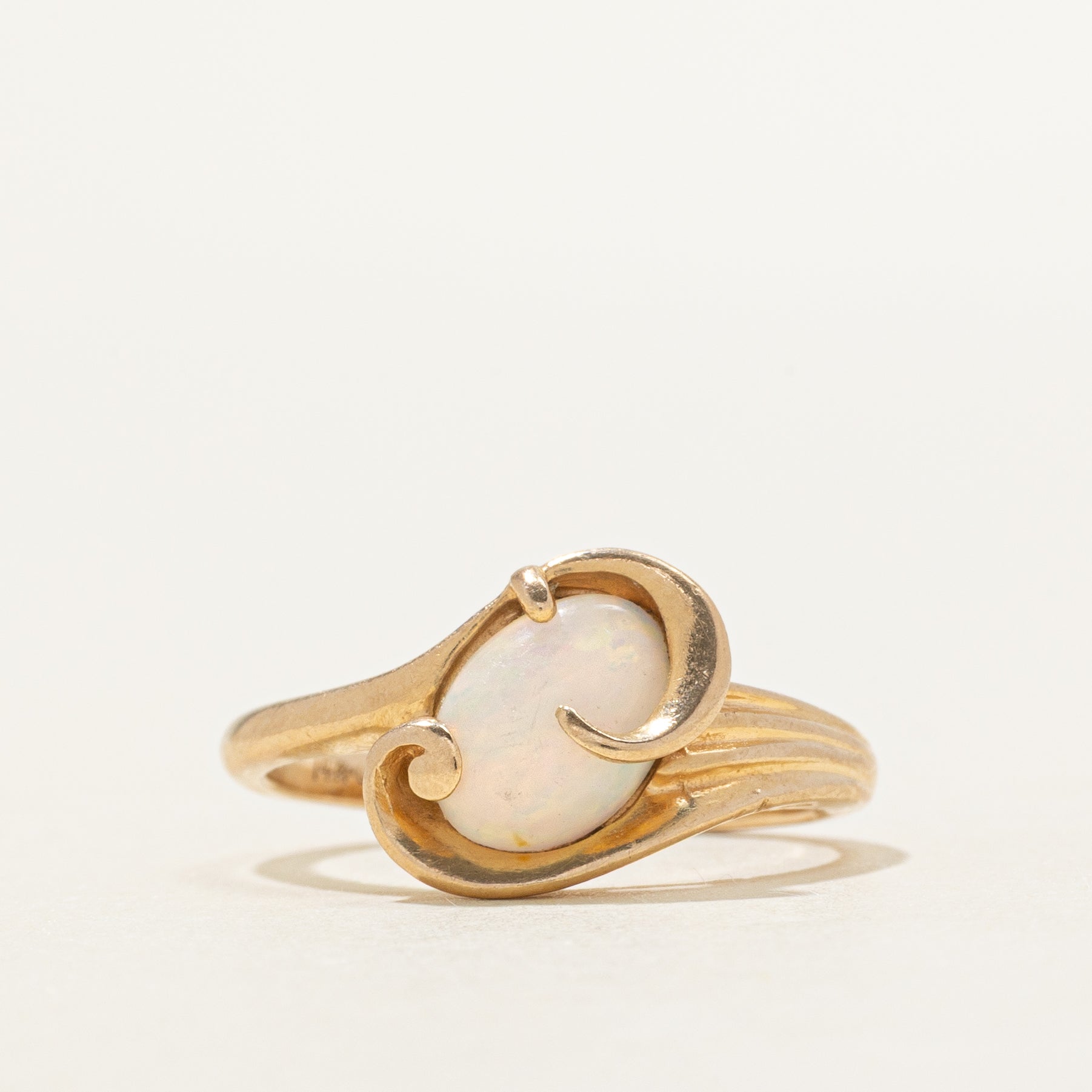 Diagonal Set Opal Grooved Ring | 0.62ct | SZ 5.25