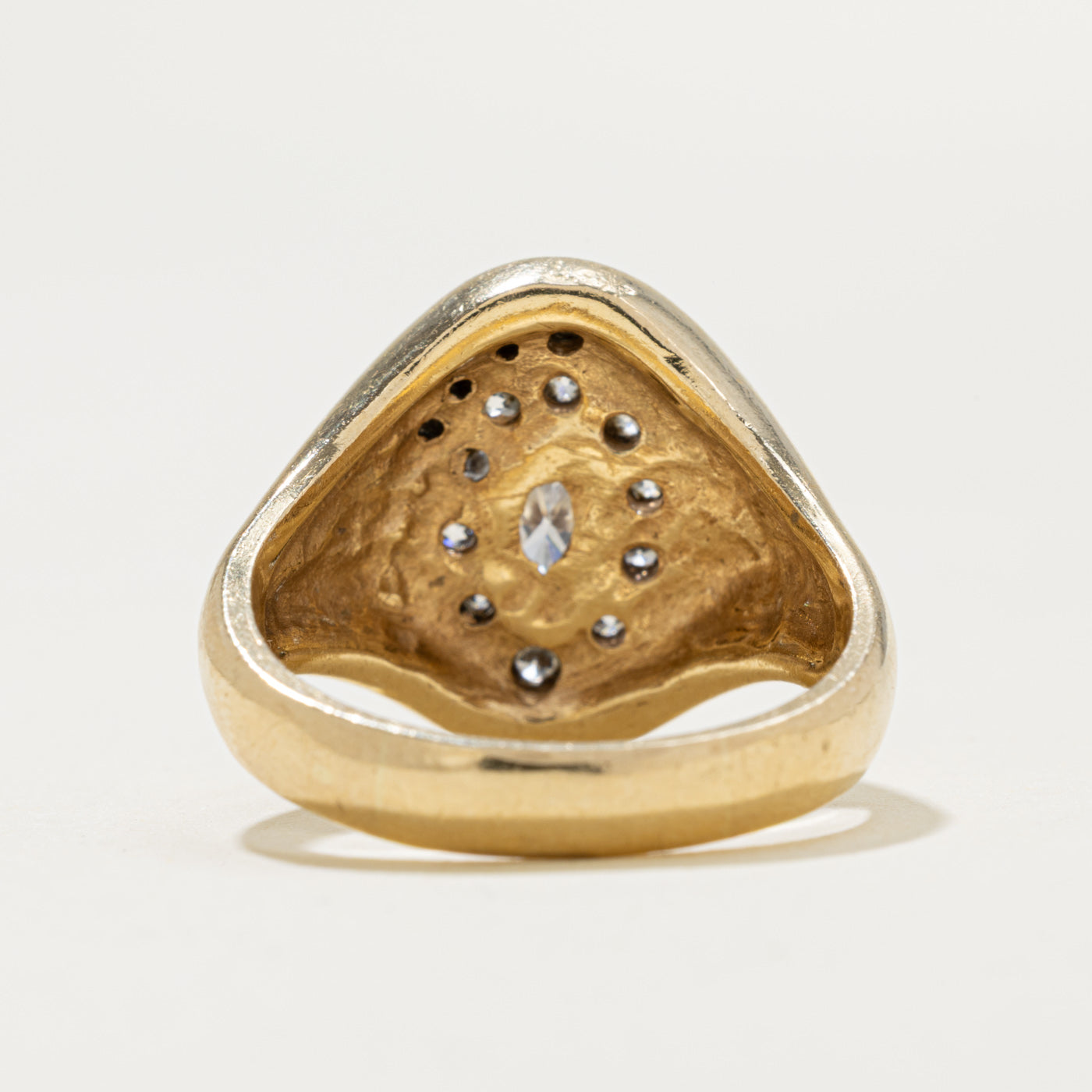 10k Pave Set Marquise Cut Diamond Cluster Signet Ring | 0.79ctw | SZ 8.75