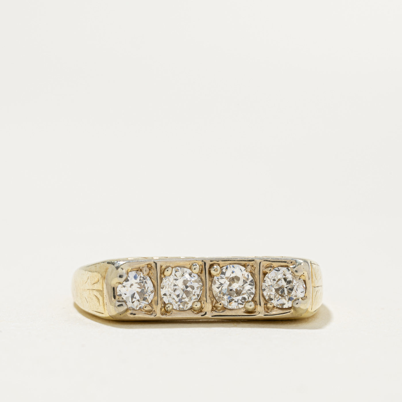 Four Stone Diamond Engraved Panel Ring | 0.68ctw | SZ 9.5