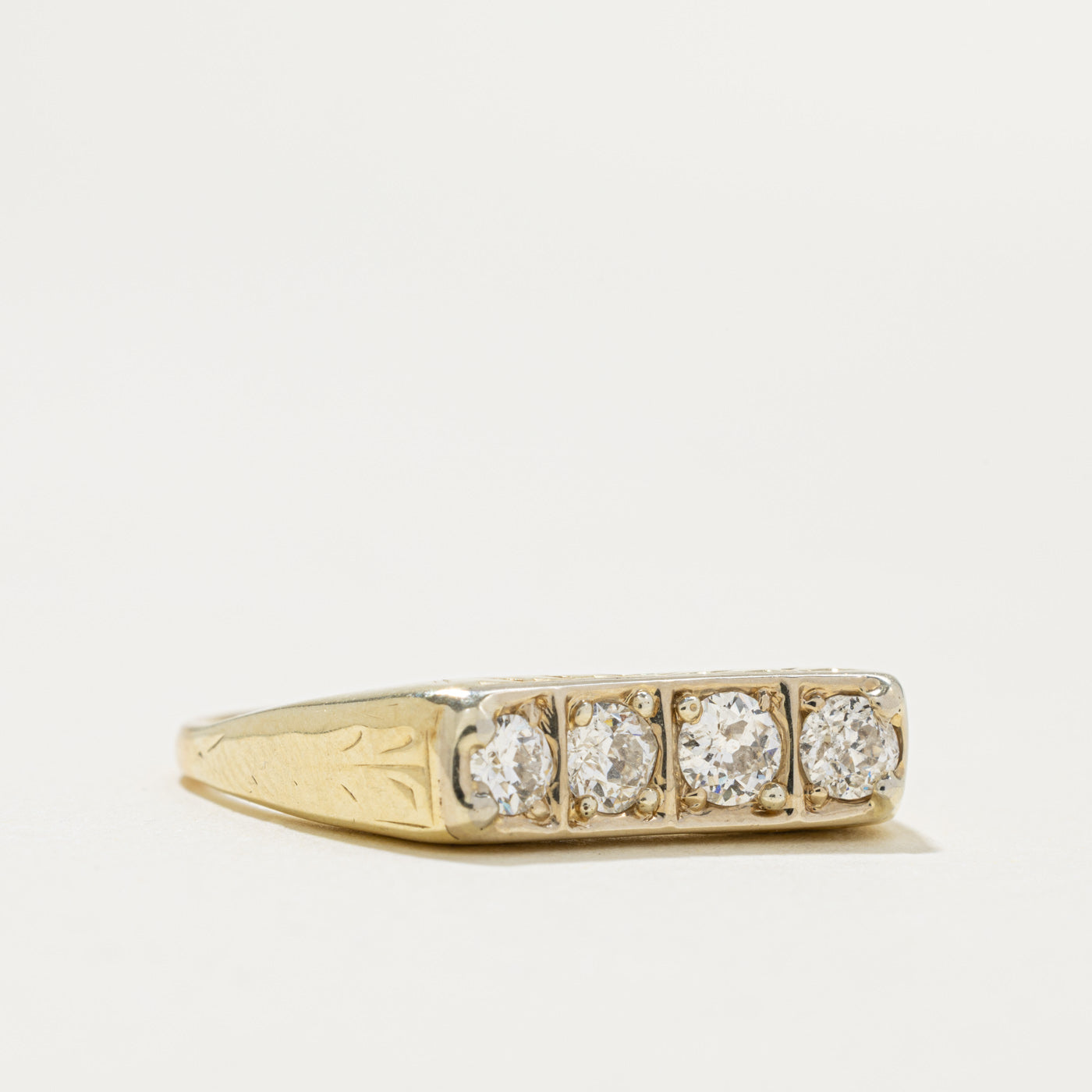 Four Stone Diamond Engraved Panel Ring | 0.68ctw | SZ 9.5