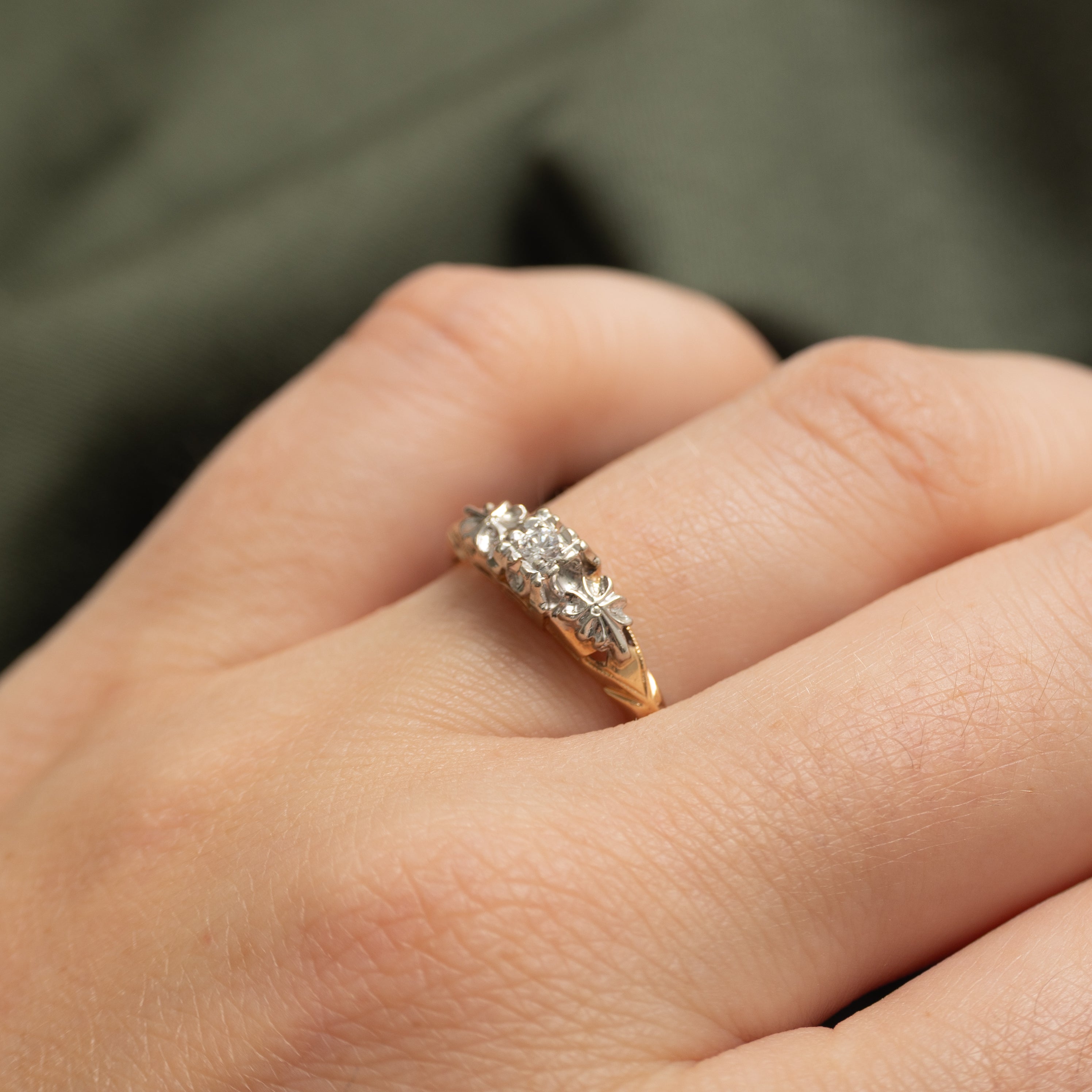 Vintage Canadian Two-Tone Diamond Ornate Ring | SZ 7.5