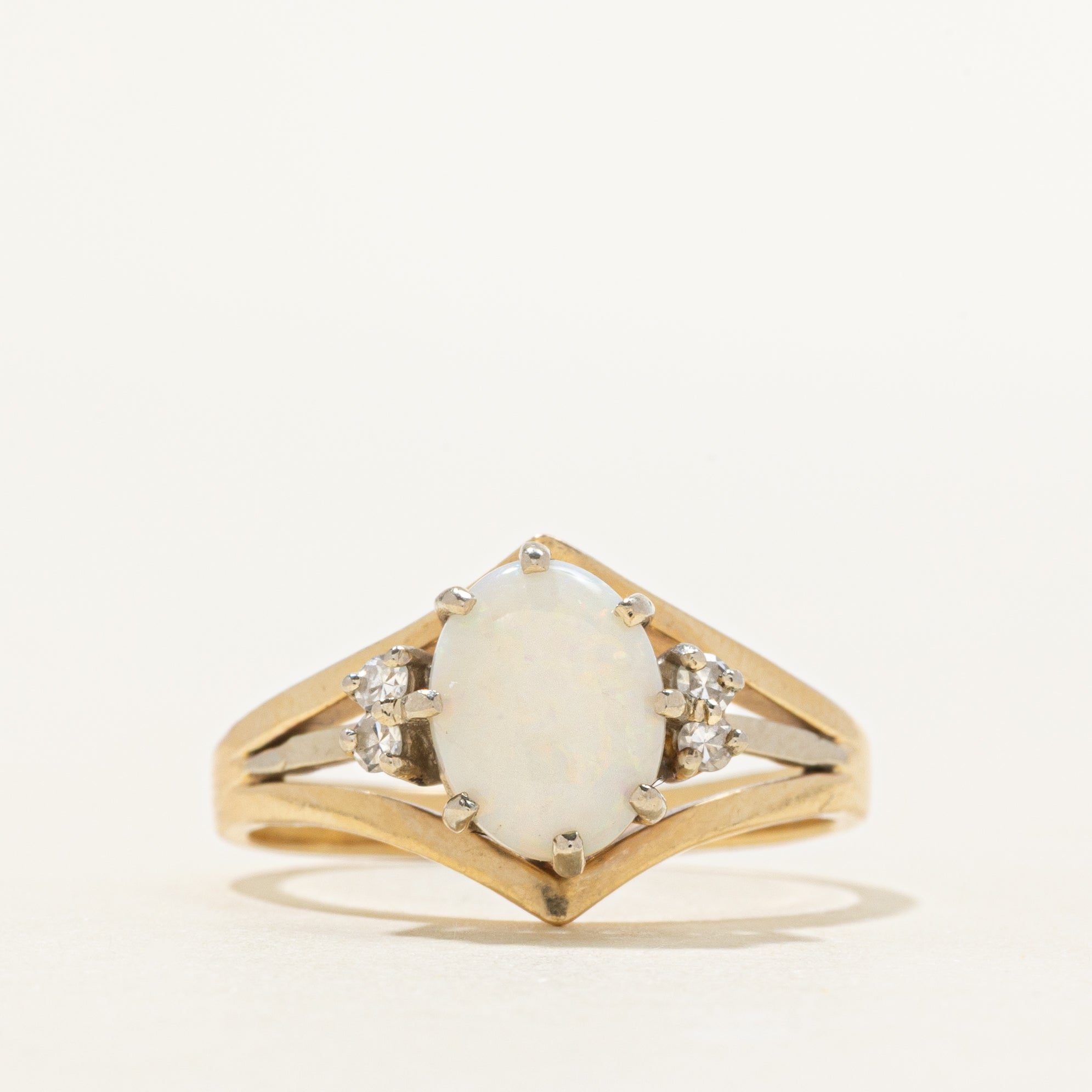 Cabochon Opal & Diamond Tapered Ring | 0.75ct, 0.06ctw | SZ 7.75