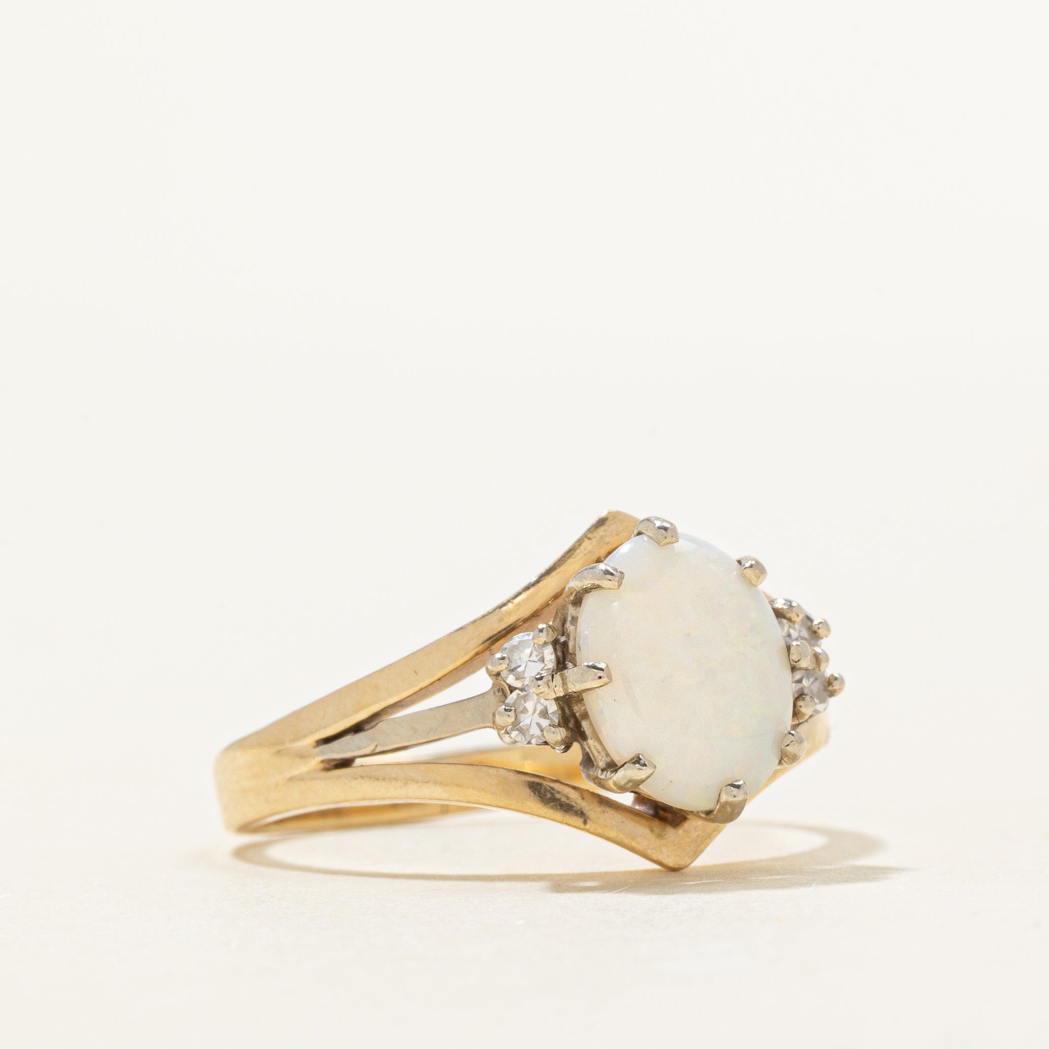 Cabochon Opal & Diamond Tapered Ring | 0.75ct, 0.06ctw | SZ 7.75