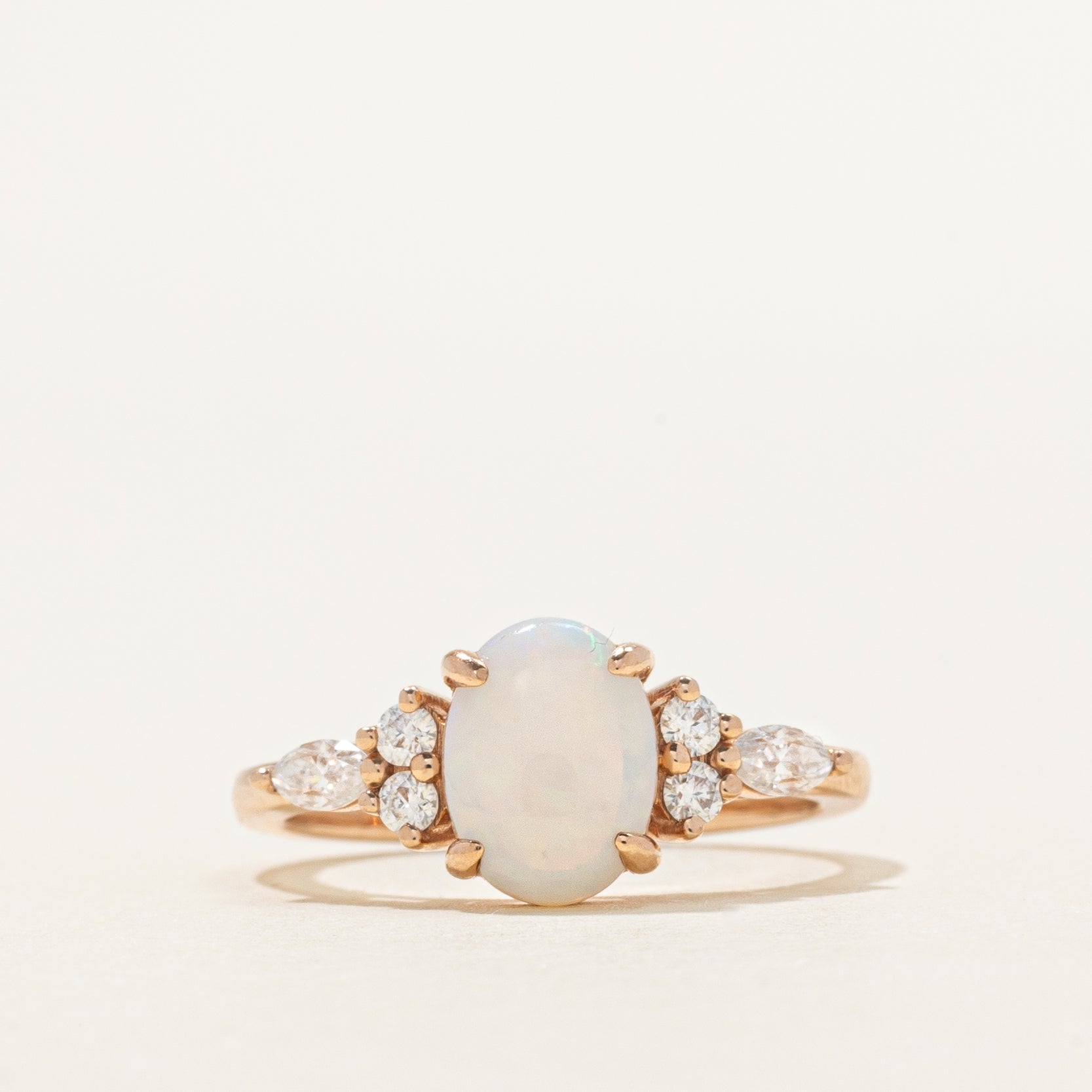 Oval Cabochon Opal & Diamond Ring | 0.60ct, 0.16ctw | SZ 4.75