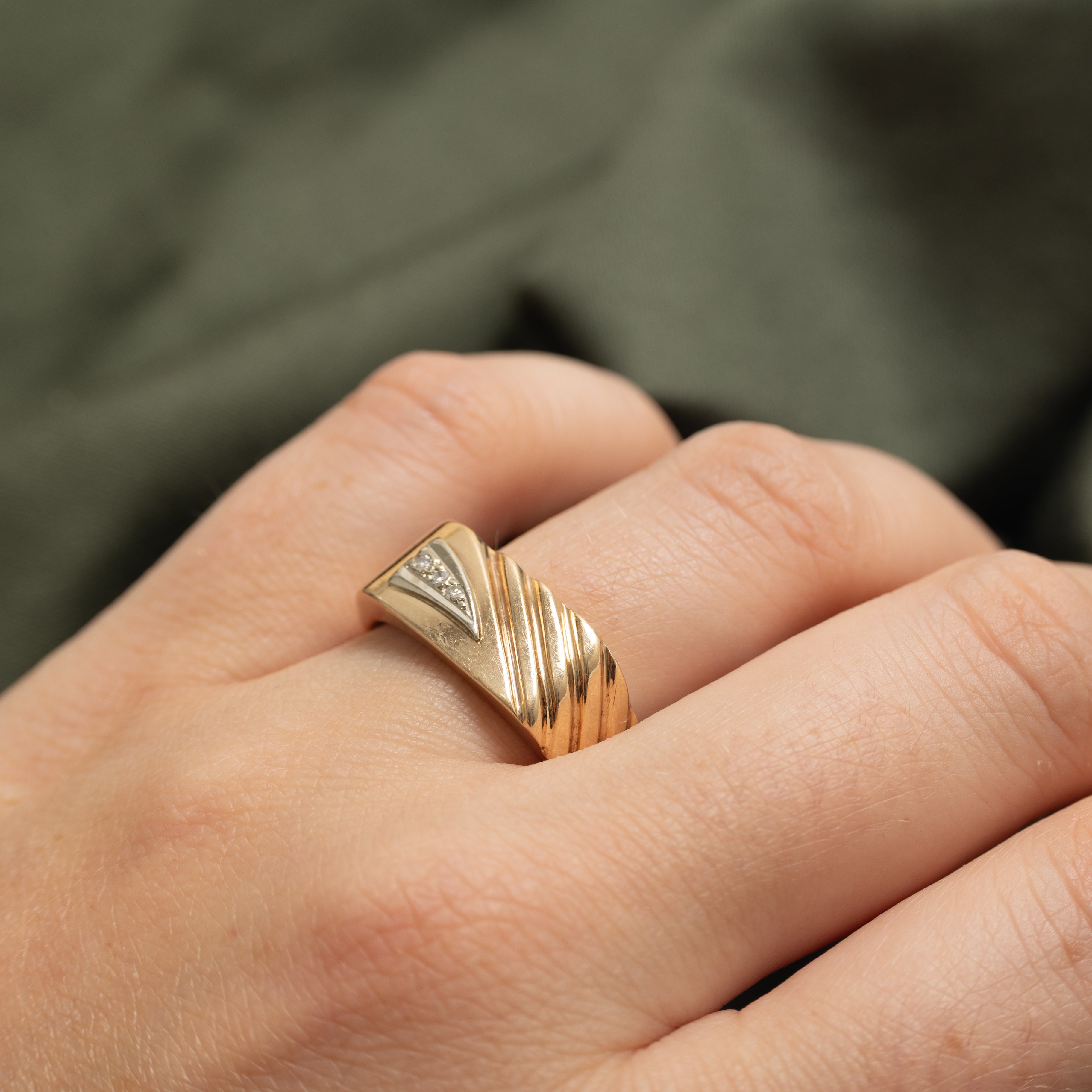 Diamond Grooved Signet Ring | SZ 10