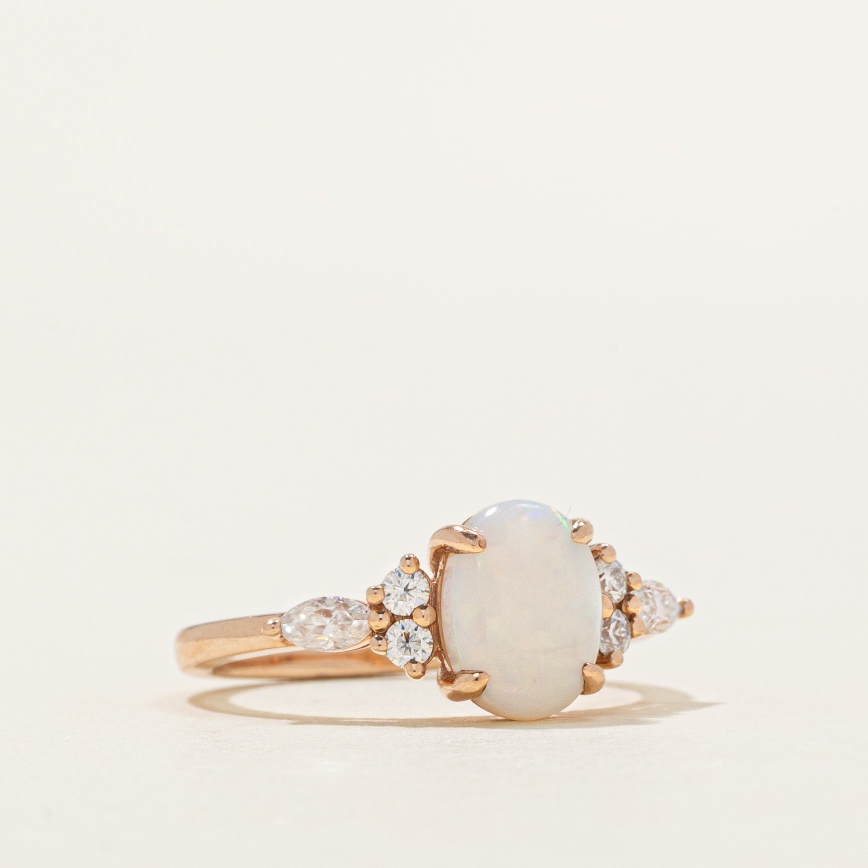 Oval Cabochon Opal & Diamond Ring | 0.60ct, 0.16ctw | SZ 4.75