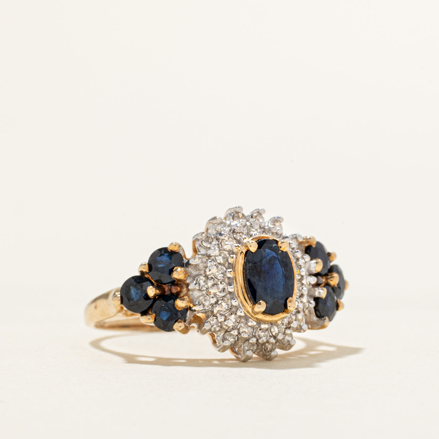 Sapphire & Diamond Petal Halo Ring | 1.25ctw, 0.20ctw | SZ 6